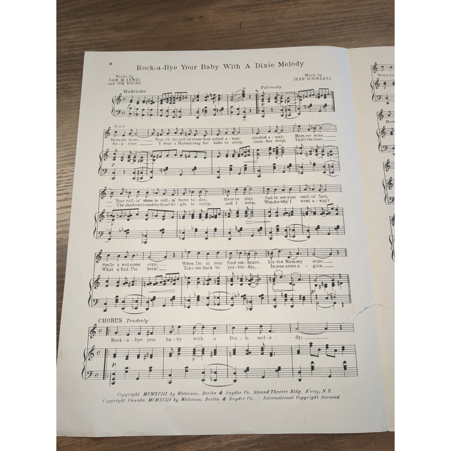 VINTAGE SHEET MUSIC - Rock A Bye Your Baby With A Dixie Melody