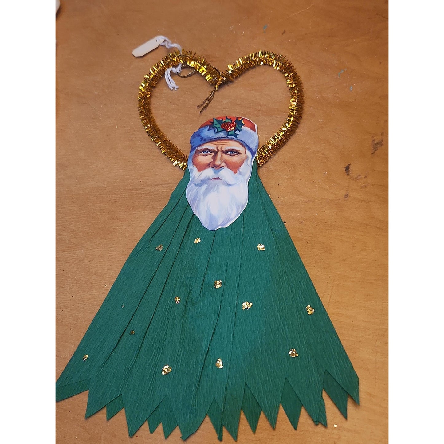 Replica of Antique Ornaments with Actual Vintage Paper Scraps and newer Crepe and Cotton Batting. Chr111