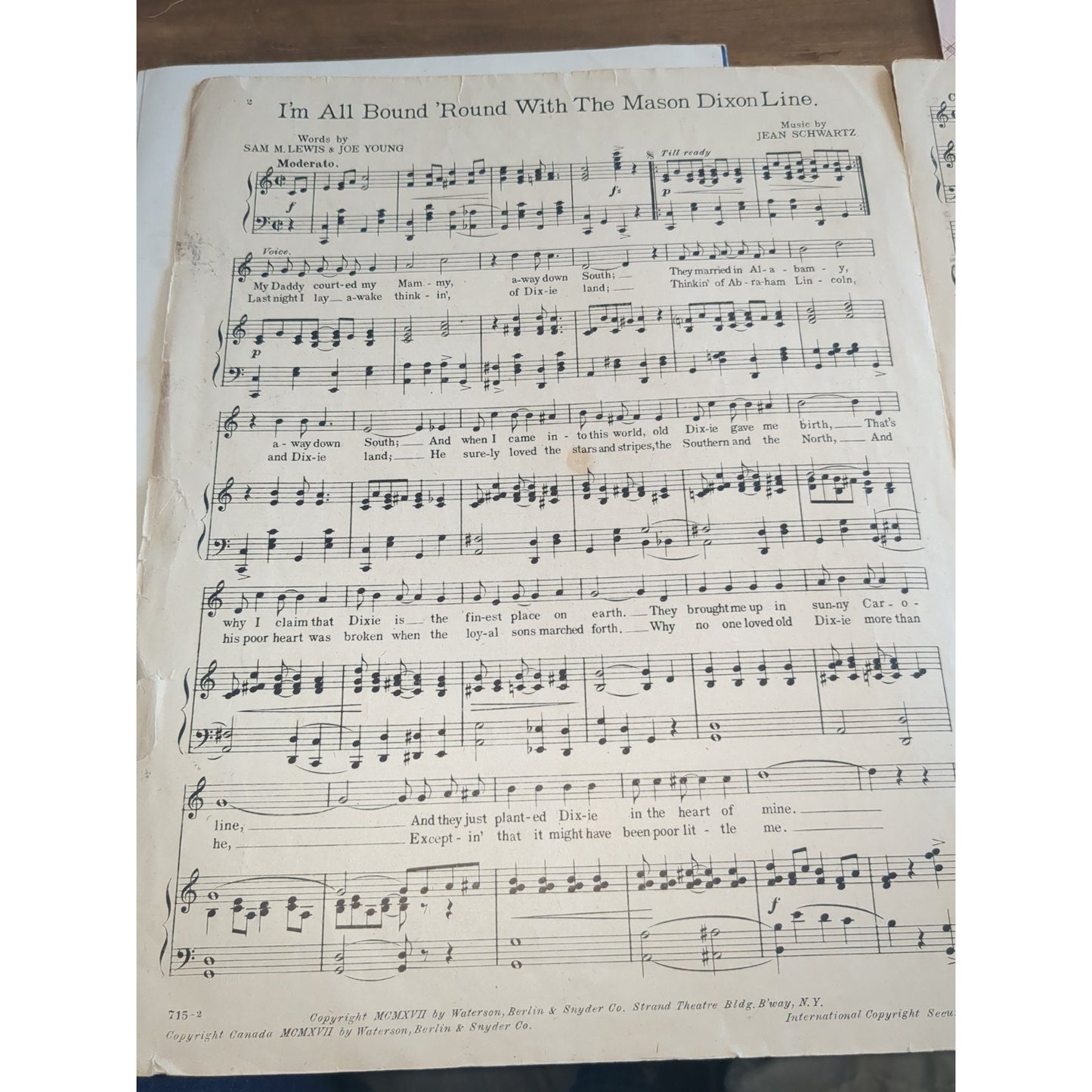 Lot Of Three Vintage Sheet Music. Dixie Blues, Mason Dixon Line, Mother Dixie &