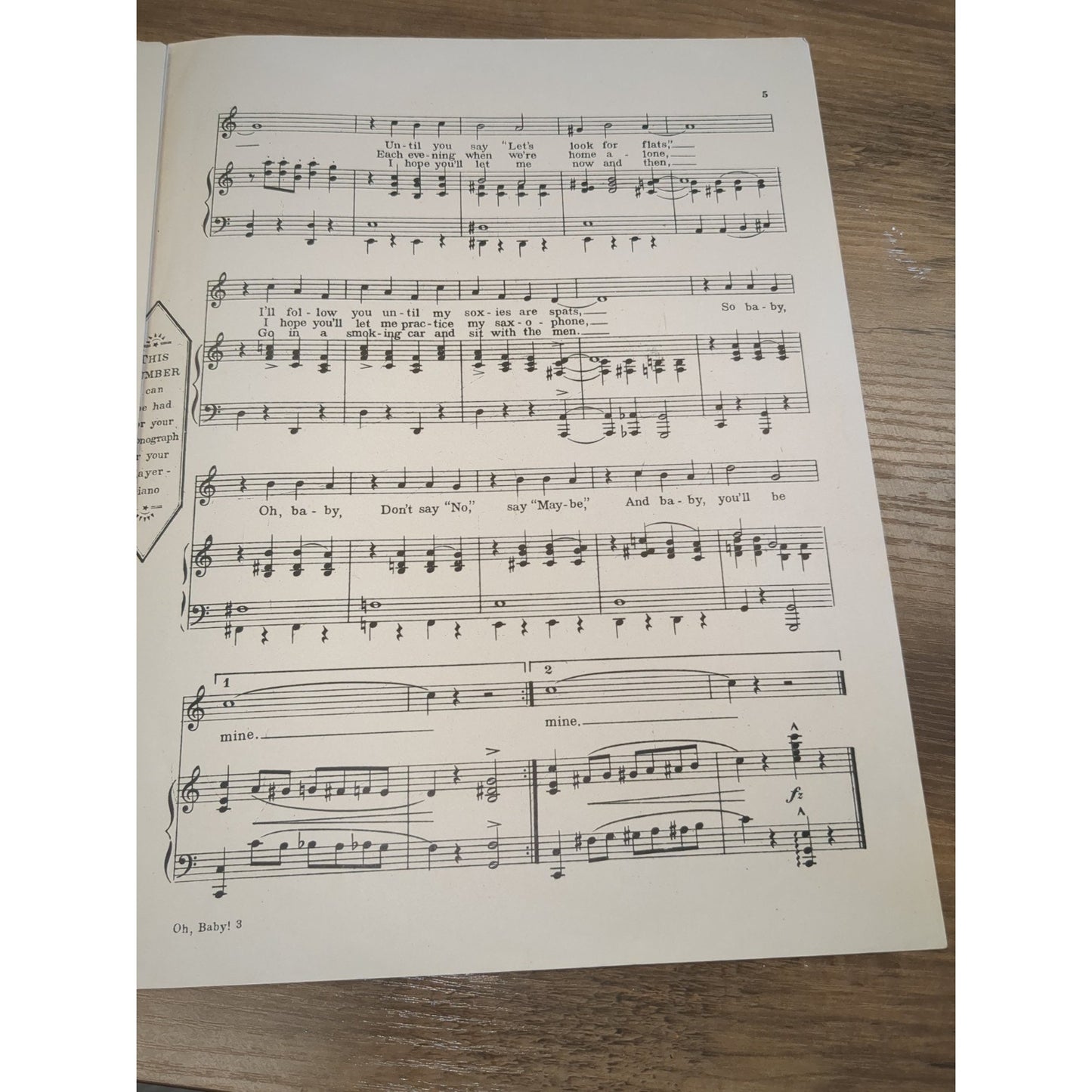 Vintage 1924 Sheet Music, "Oh, Baby - Don't Say No - Say Maybe" Irving Berlin