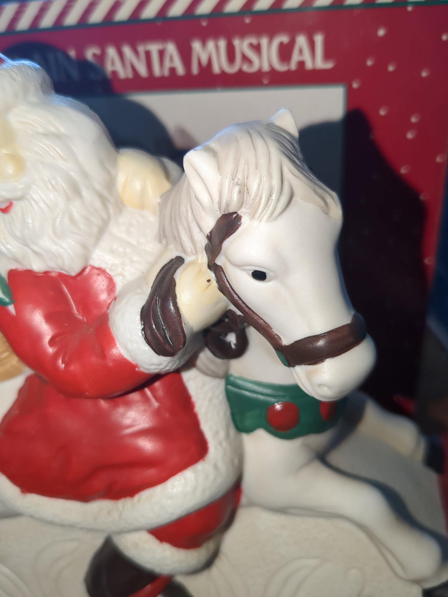 Vintage Santa Porcelain Rocking Horse Music Box for Christmas. made in Taiwain s45