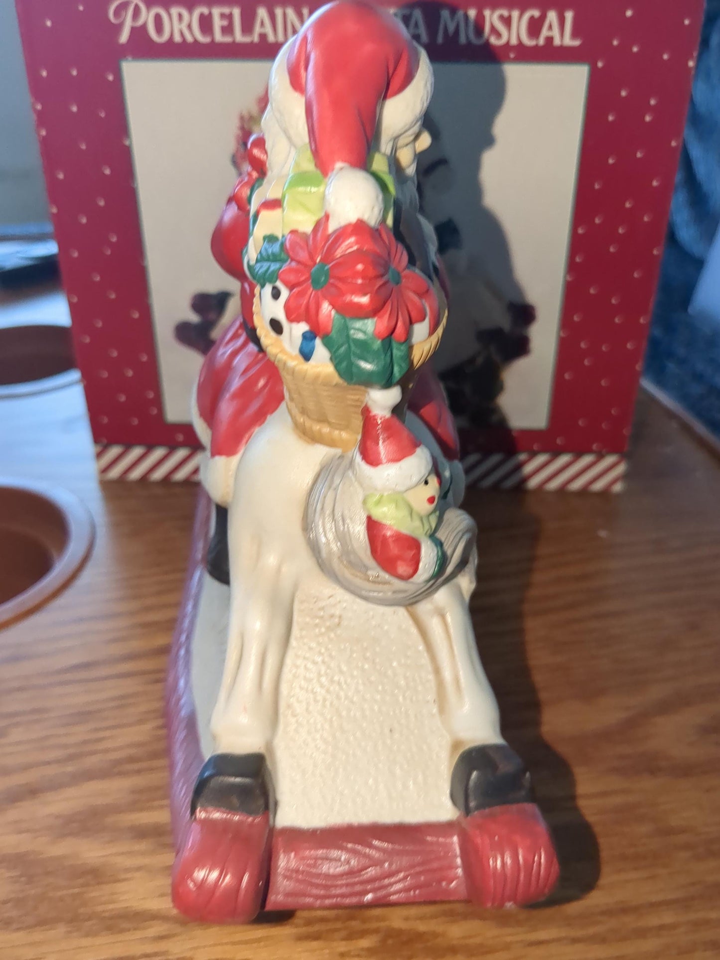 Vintage Santa Porcelain Rocking Horse Music Box for Christmas. made in Taiwain s45