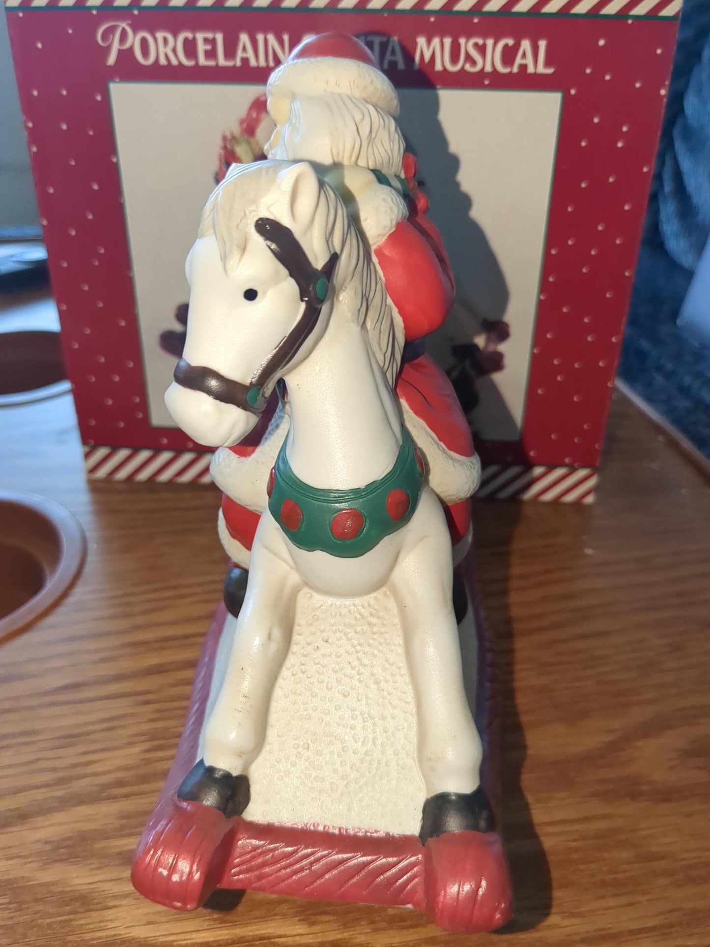 Vintage Santa Porcelain Rocking Horse Music Box for Christmas. made in Taiwain s45