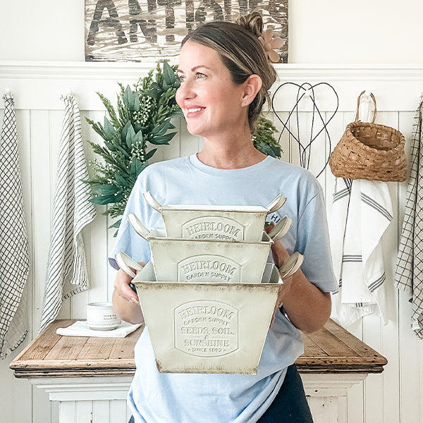 Vintage Inspired Heirloom Garden Supply Metal Planters, Set of Three NOT AVAILABLE AT MINDEN LOCATION