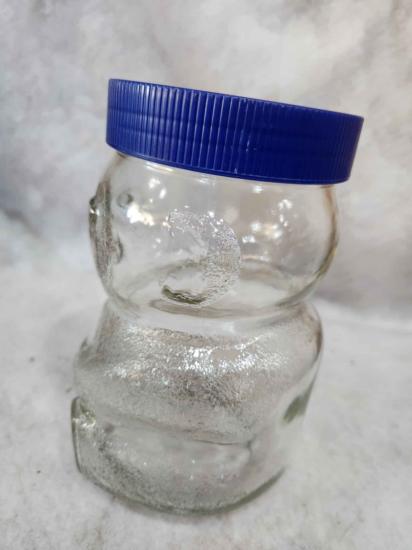 Vintage 1990s Skippy Peanut Butter Bear Glass Jar 100th Anniversary Blue Plastic Lid  48oz skj7
