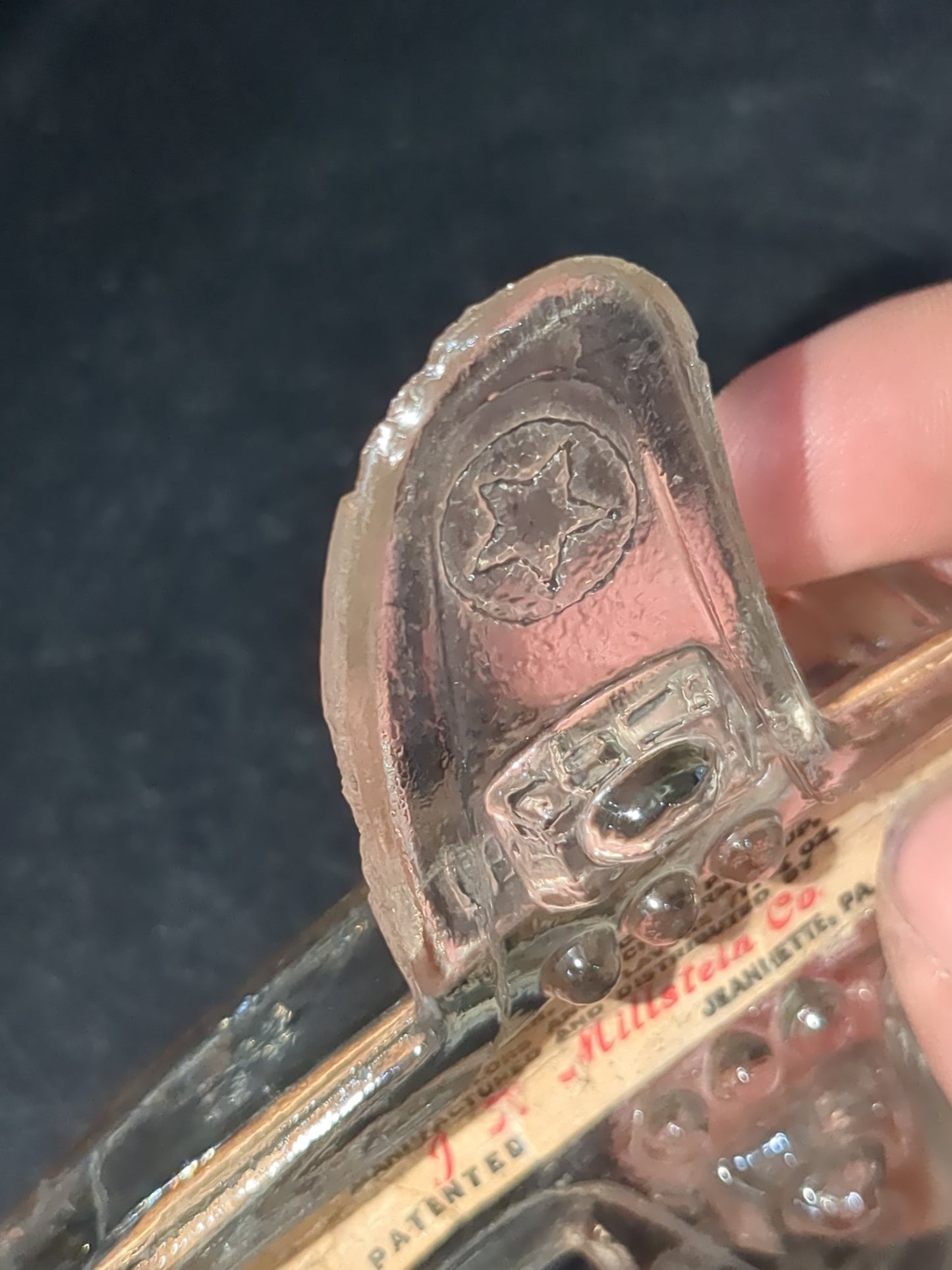 Vintage 1940s Jeanette Glass WWII  US Army Bomber glass candy container with original label Figural glass airplane candy gl123