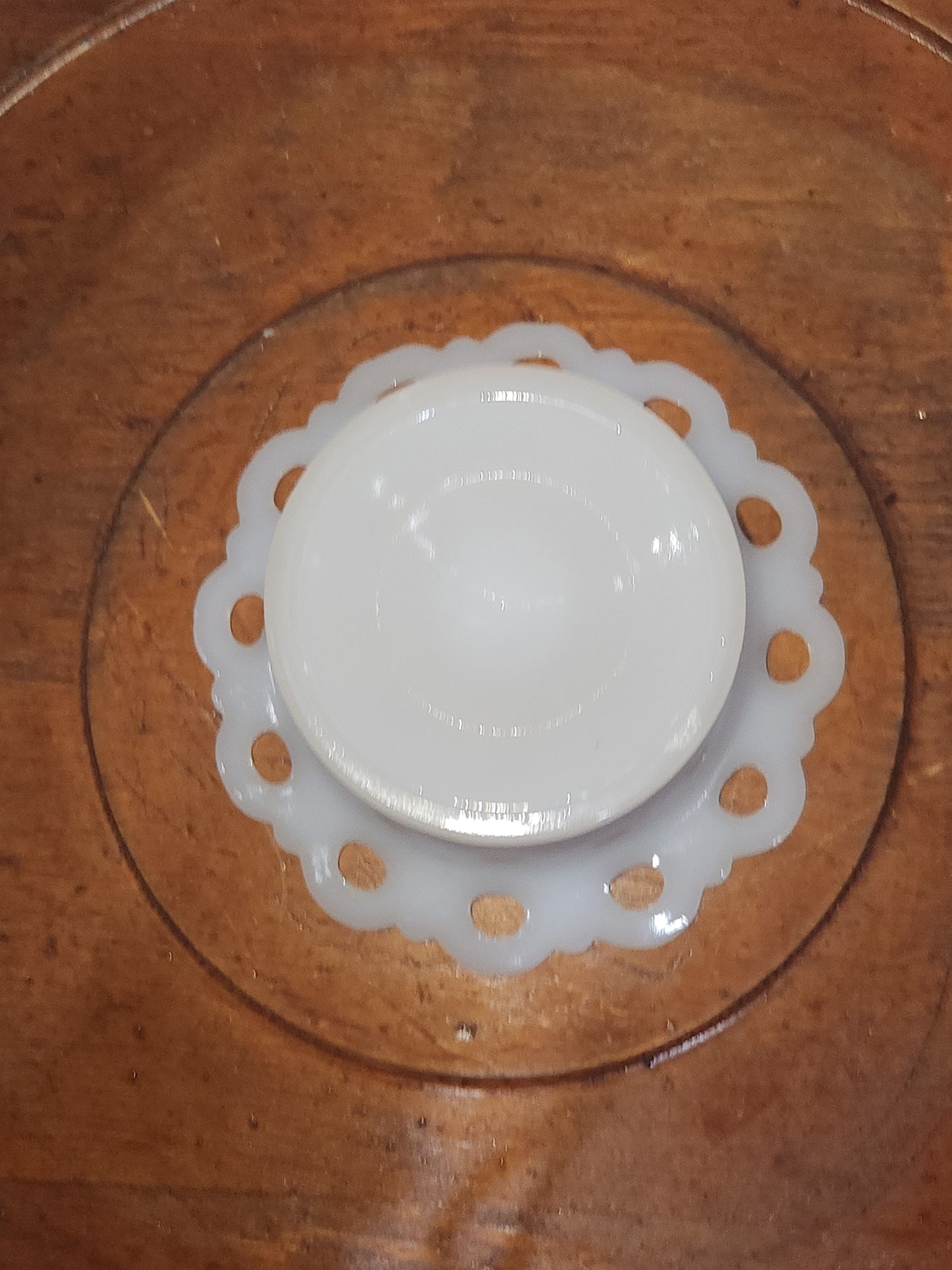 Assemblage Vintage Small Anchor Hocking Old Colony Lace Edge Milk Glass Pedestal Compote Candy pin cushion asm5