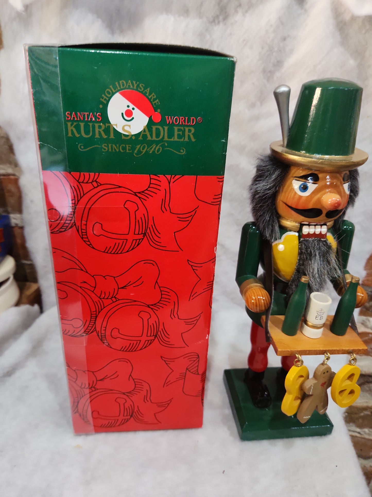 Vintage Kurt Adler Wood Nutcracker Octoberfest German Nutcracker with Serving Tray, Beer, mug, and Pretzels nut71