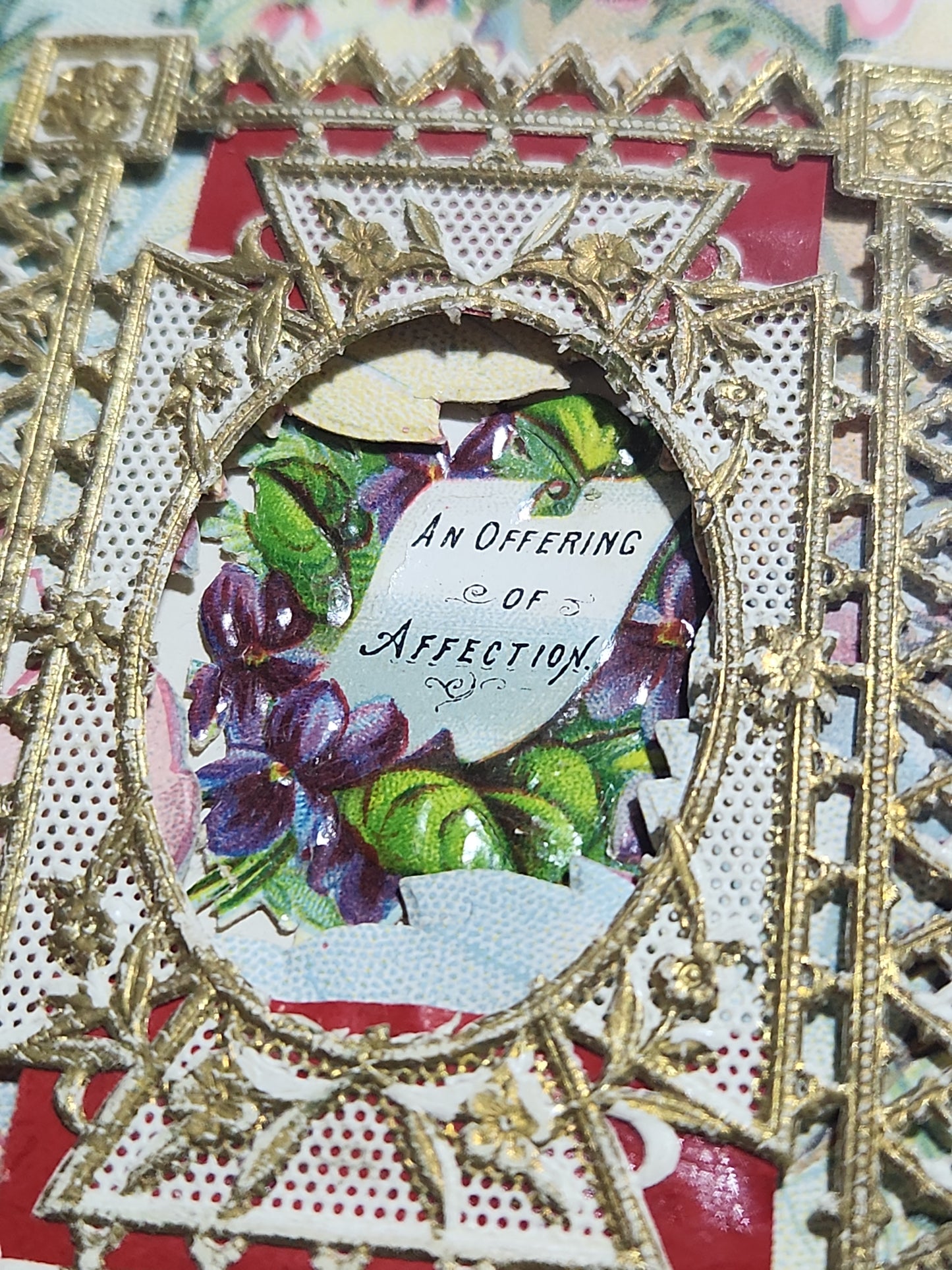 Vintage Lace Pastel Valentine Card An Offering of Affection 4.5x7.5"