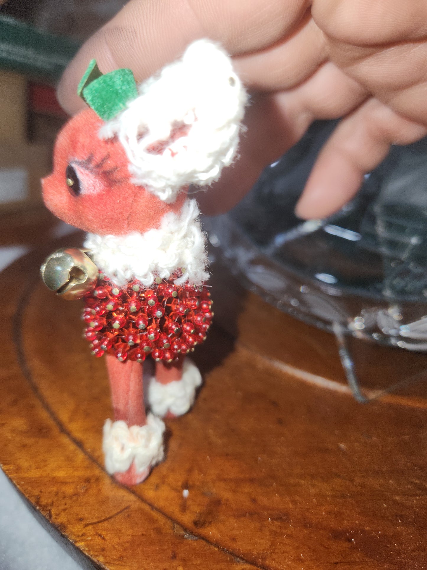 2 Vintage flocked push pin reindeer ornaments 3.5" chr120