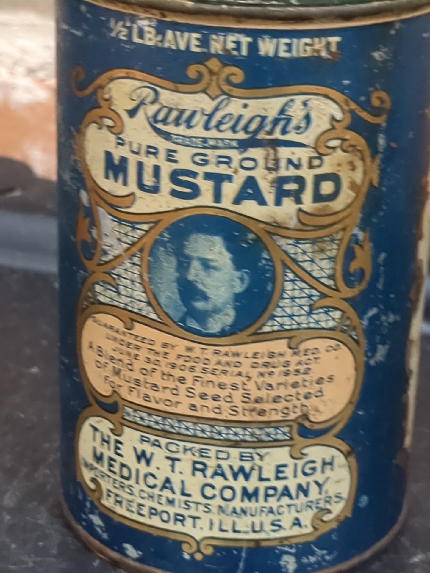 Antique vintage 1/2 lb Rawleigh's pure ground mustard tin561