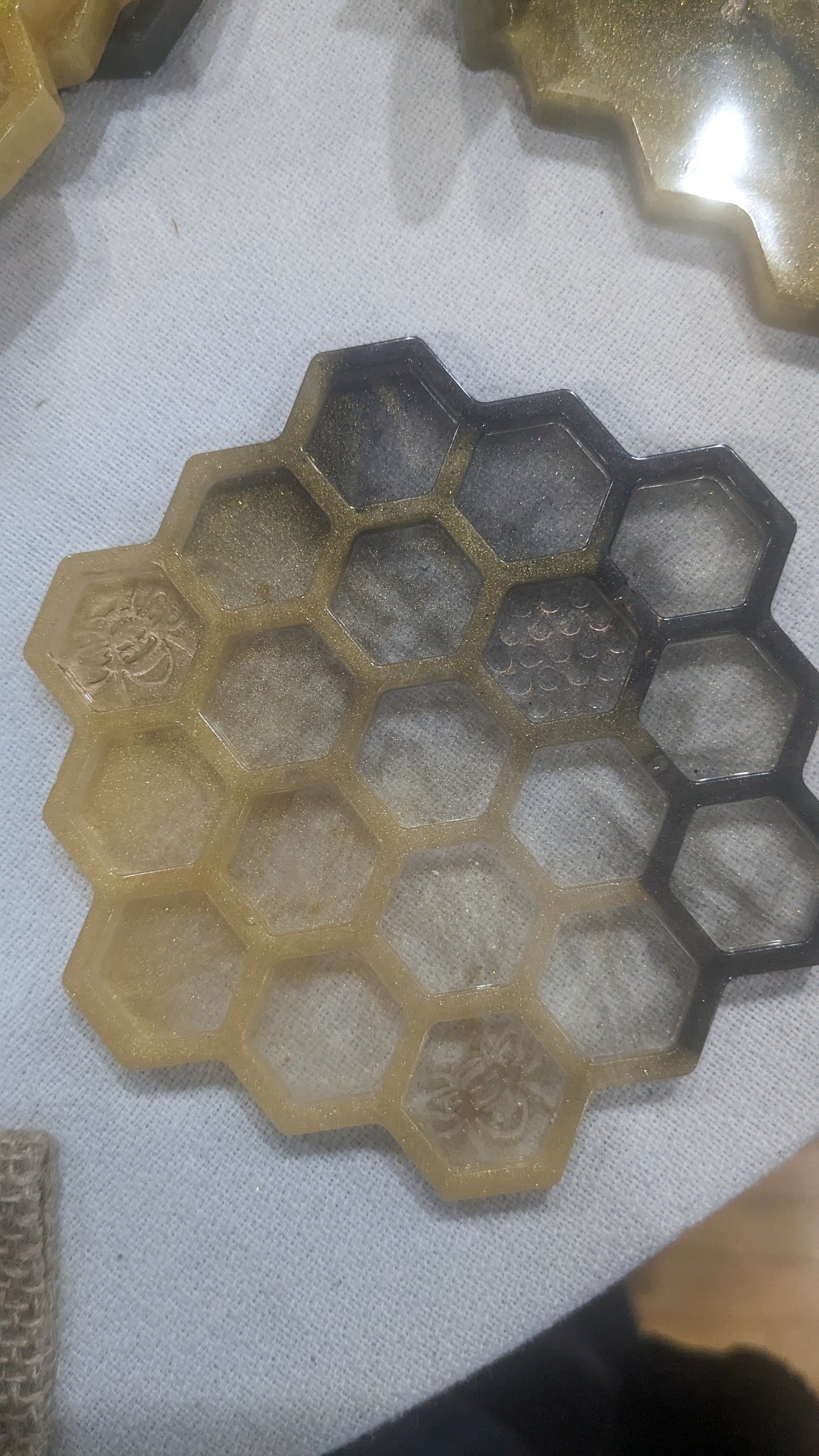 Coaster Set black and gold honeycomb and Bee
