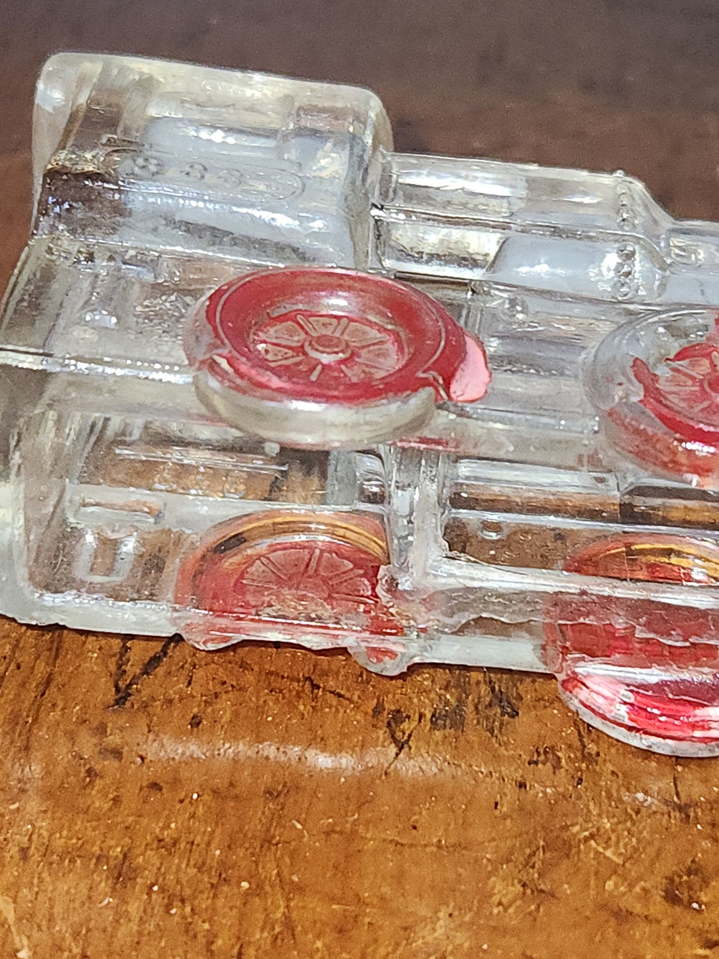 Vintage Antique Glass Locomotive Engine Candy Container Train Red Wheels V.G. & Co candy5