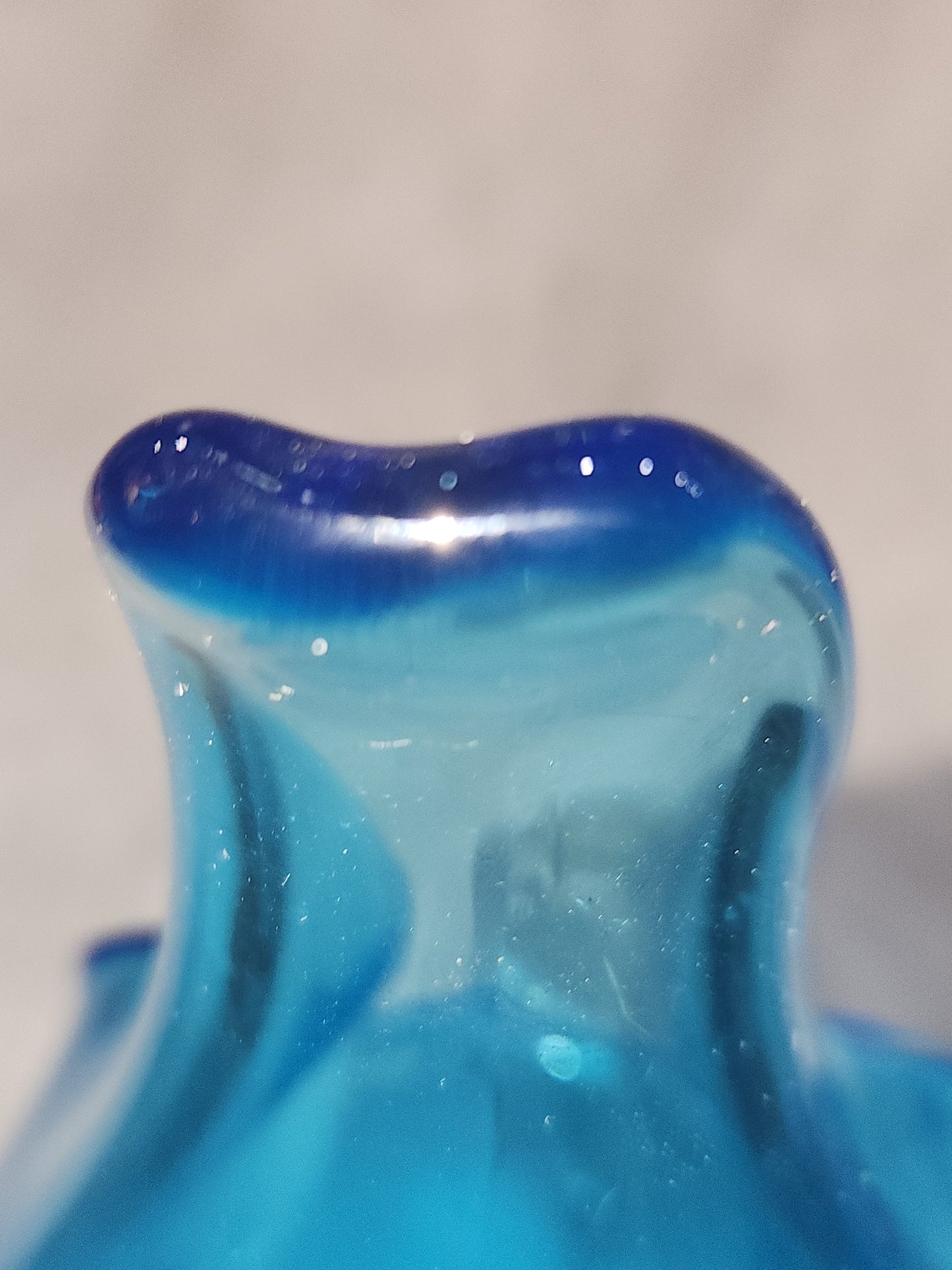 Vintage Bischoff hand blown Art Glass pinches Teal Blue Pitcher Clear handle gla999