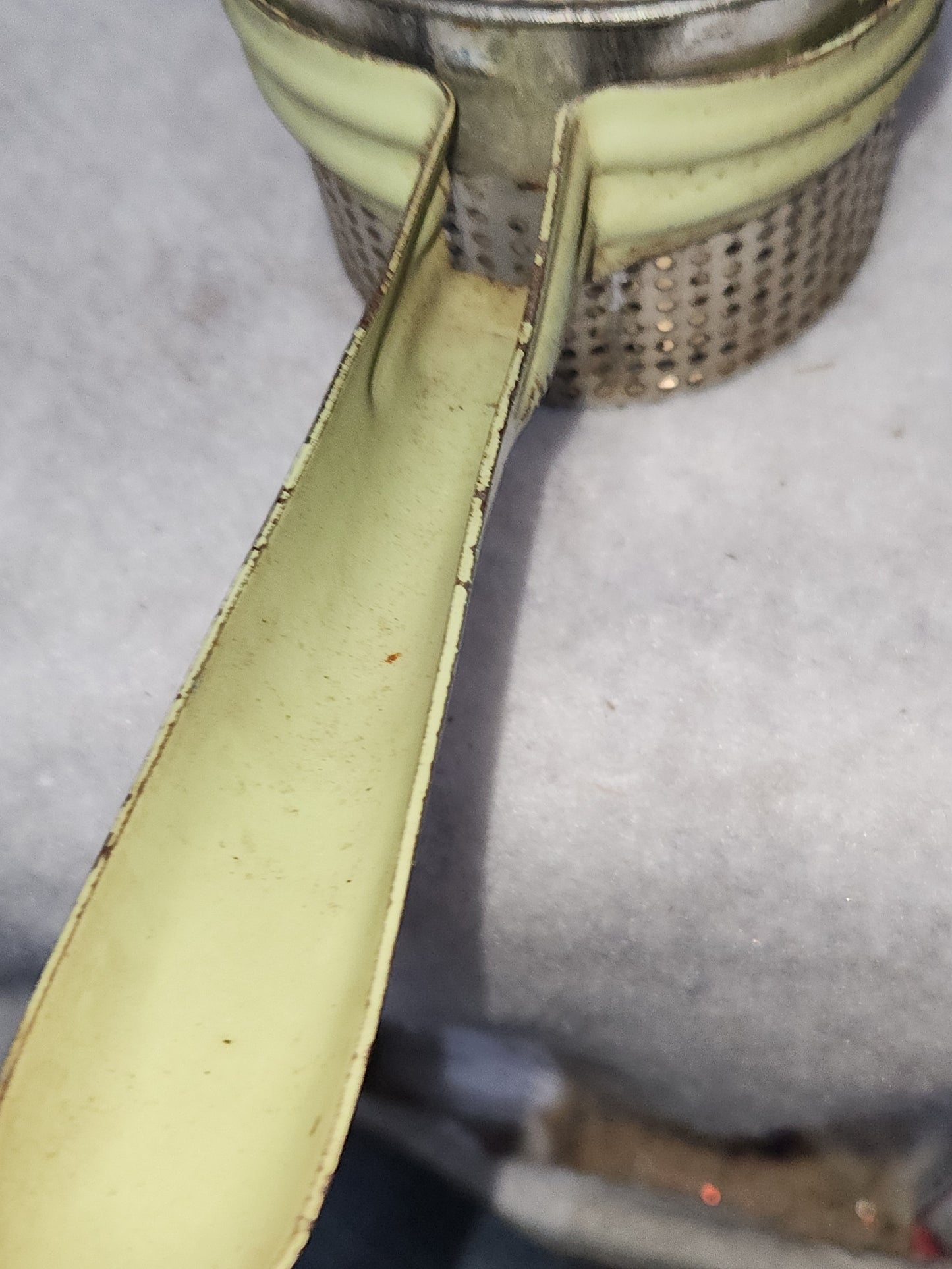Vintage Old Green Potato Ricer Dirty Mint Green Handle Universal No Makers Mark kit920