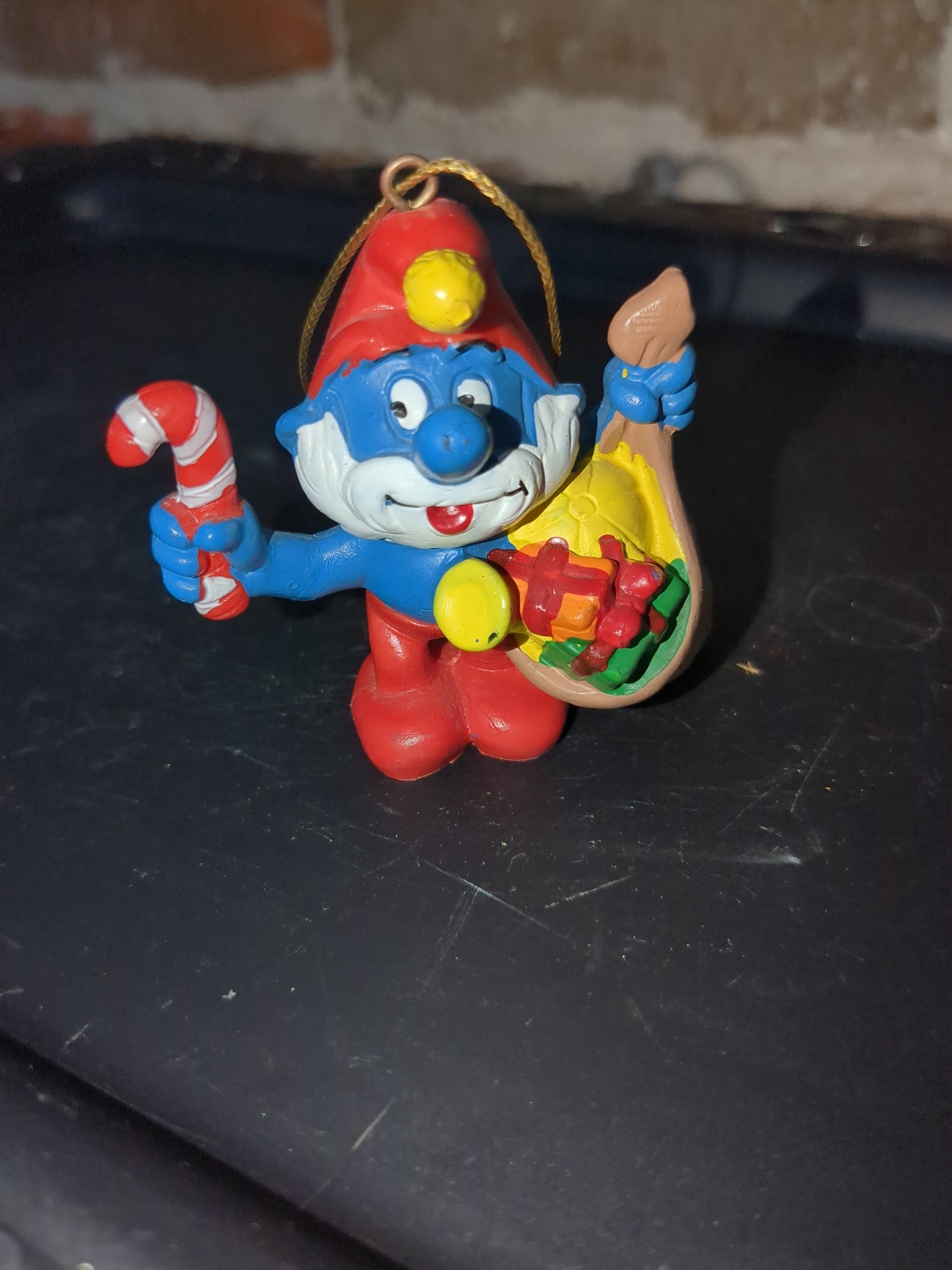 Smurfs 51903 Christmas Ornament Schleich Peyo Papa Smurf Santa Sack & Hat 1981 o678