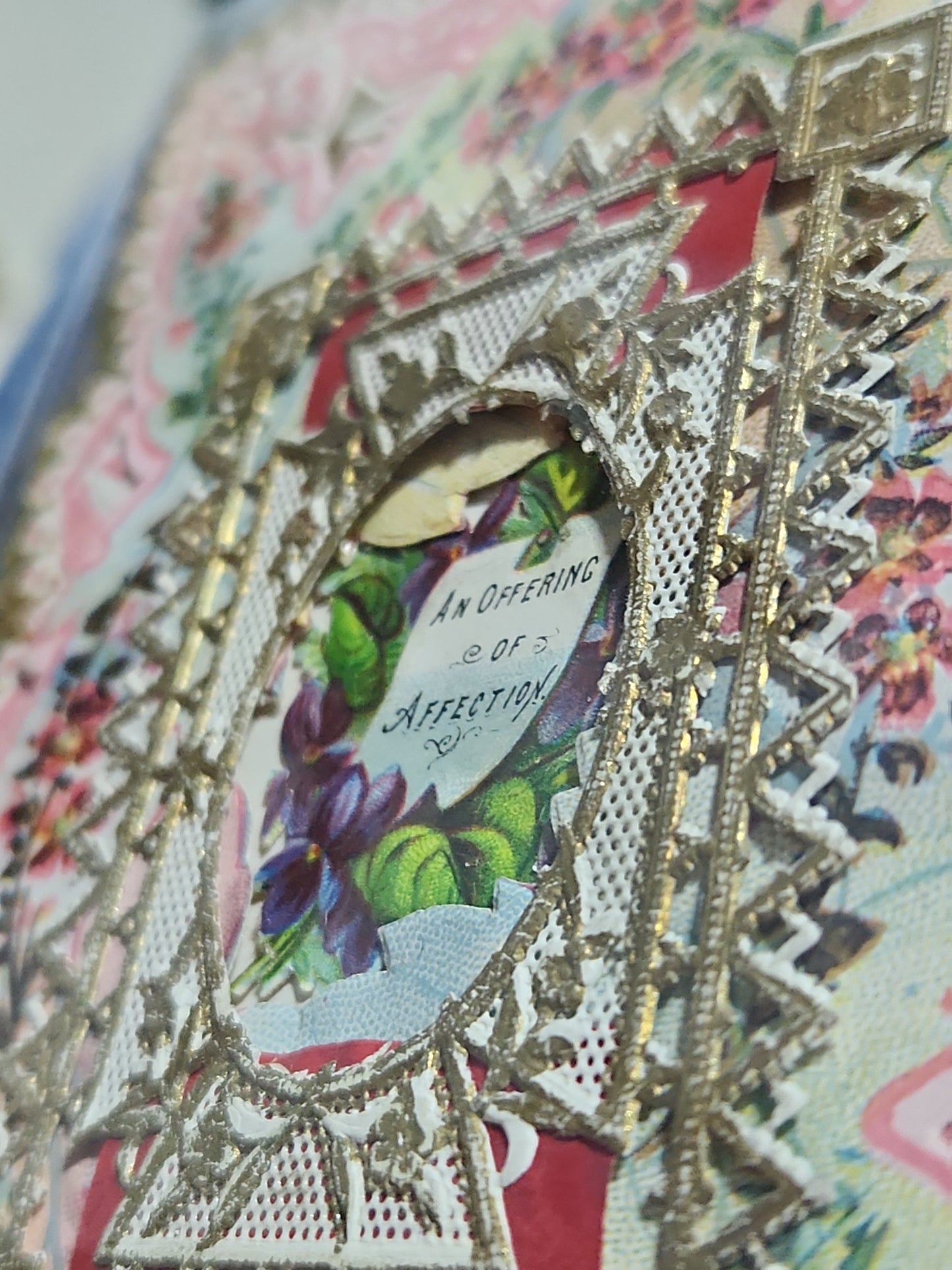 Vintage Lace Pastel Valentine Card An Offering of Affection 4.5x7.5"