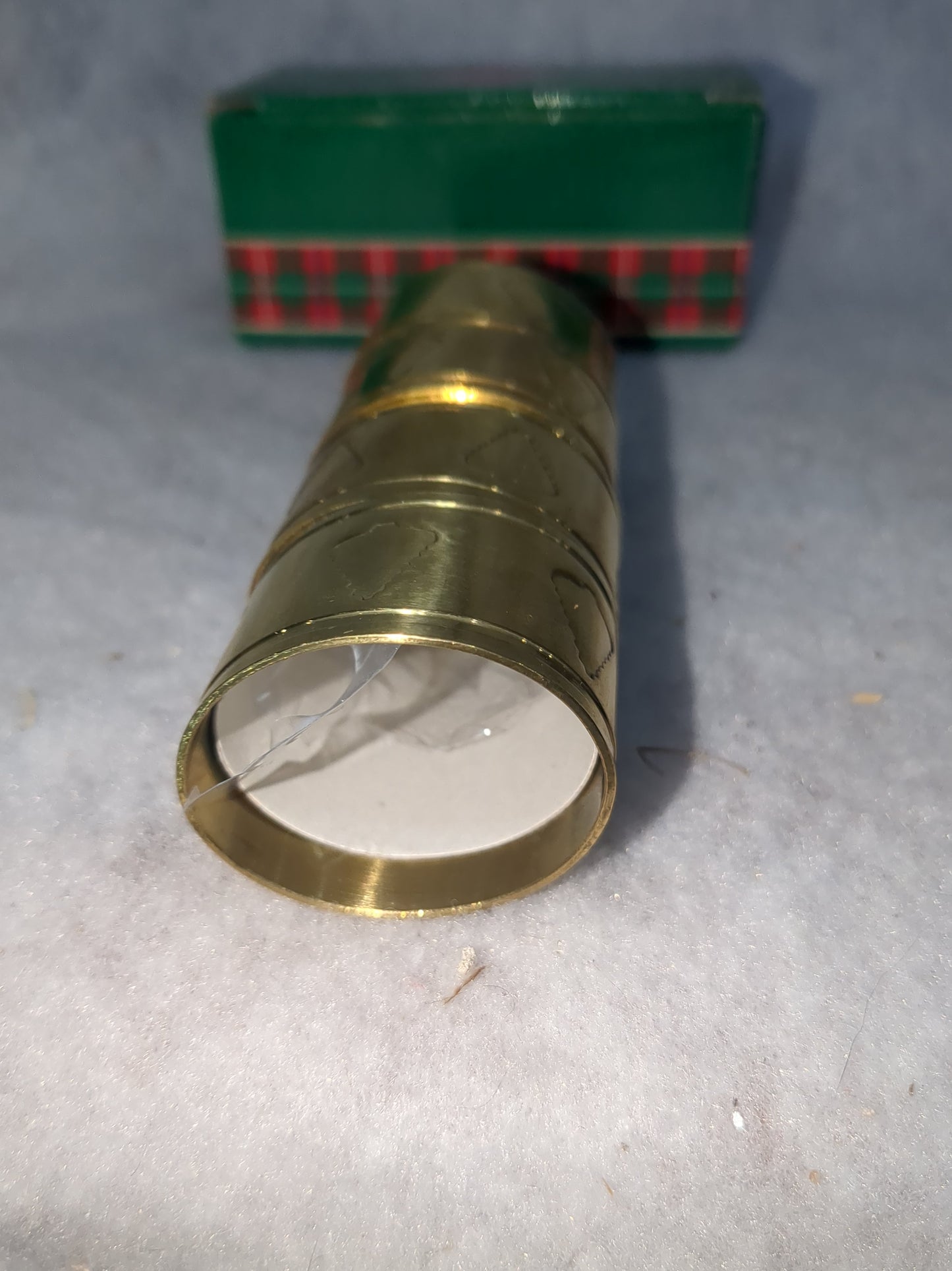 Vintage Scottish Plaid Set Of 4 Christmas Tree solid brass napkin rings br46