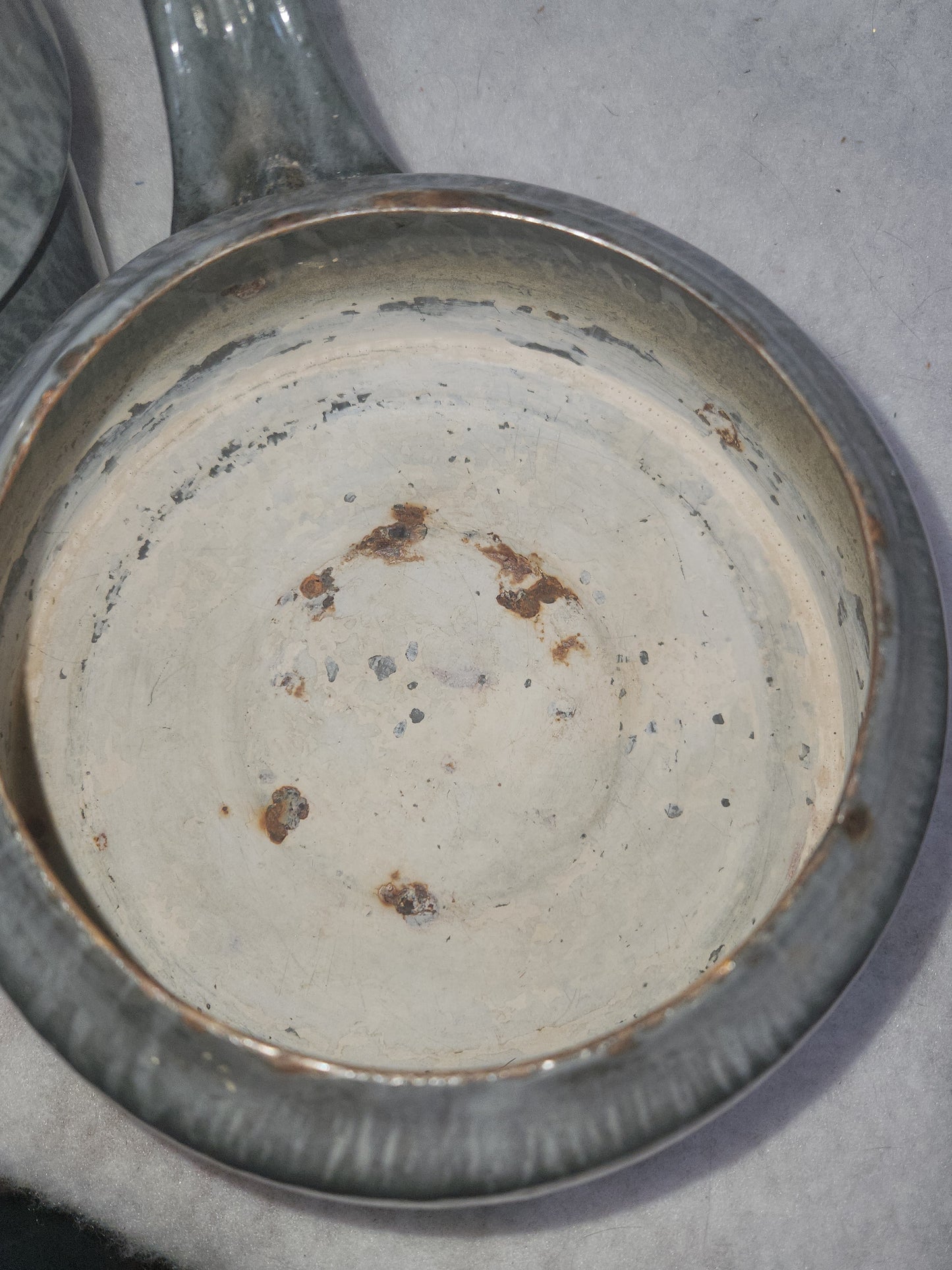 Vintage Primitive Graniteware Enamelware Double Boiler Pot Light Grey Dark Grey Speckled en88
