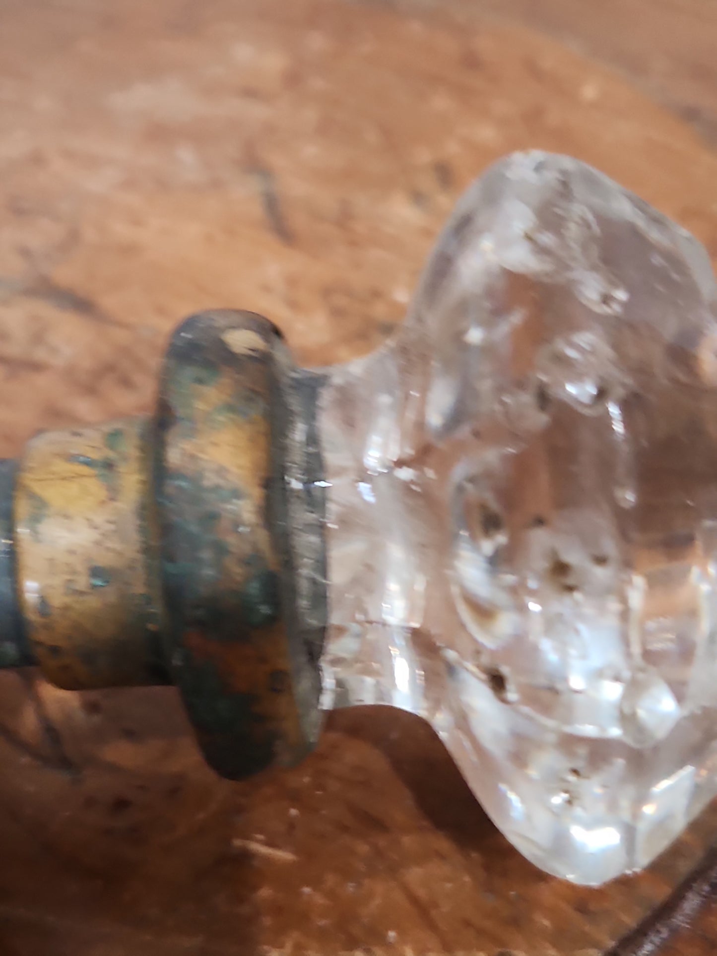 Antique UNMATCHING Glass and Metal Door Knobs attached to a stem kn21