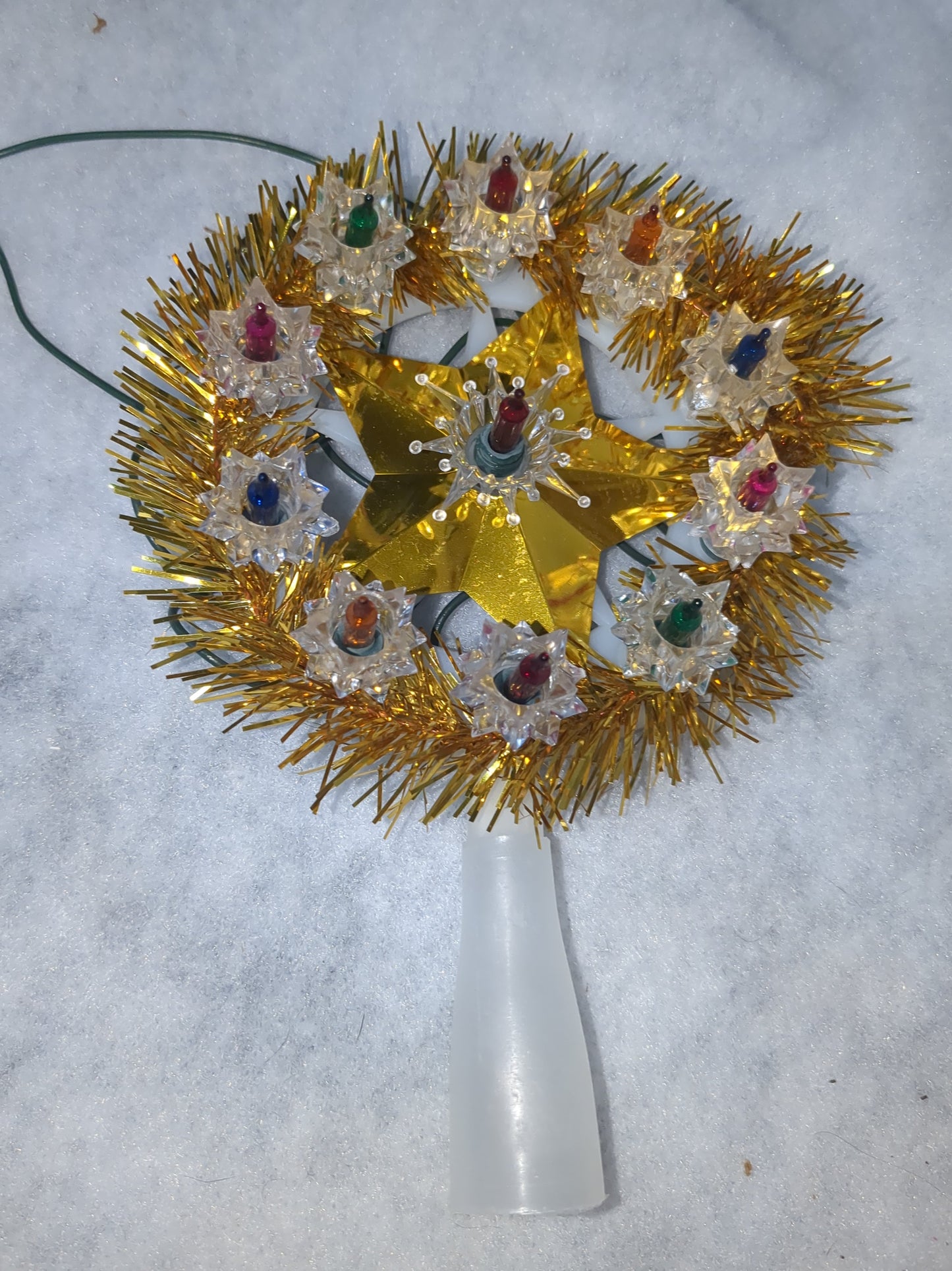 111 Vintage ALCO Gold Tinsel Star Mini Christmas Topper Original Box 11 Lights tt689