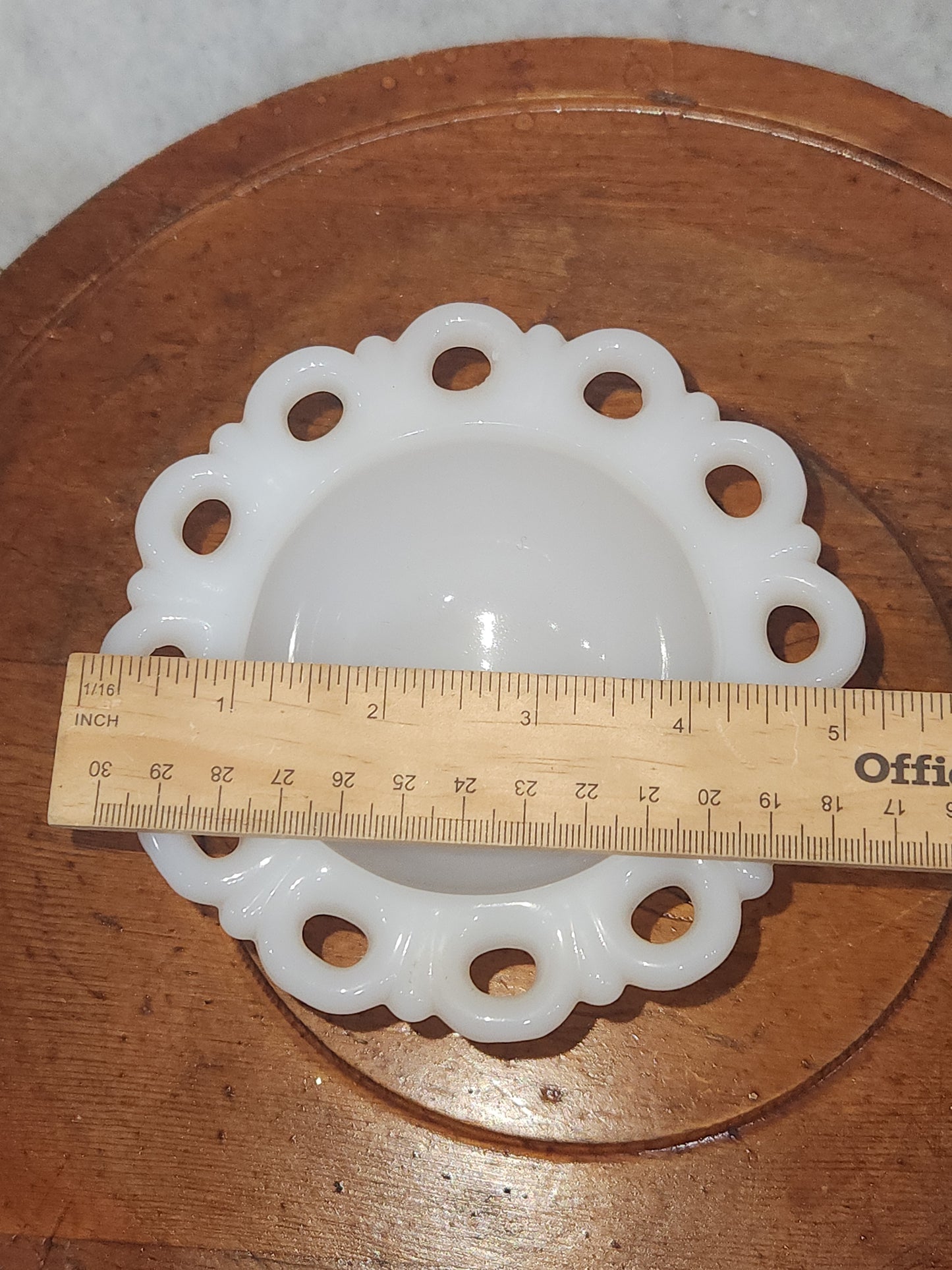 Assemblage Vintage Small Anchor Hocking Old Colony Lace Edge Milk Glass Pedestal Compote Candy pin cushion asm5