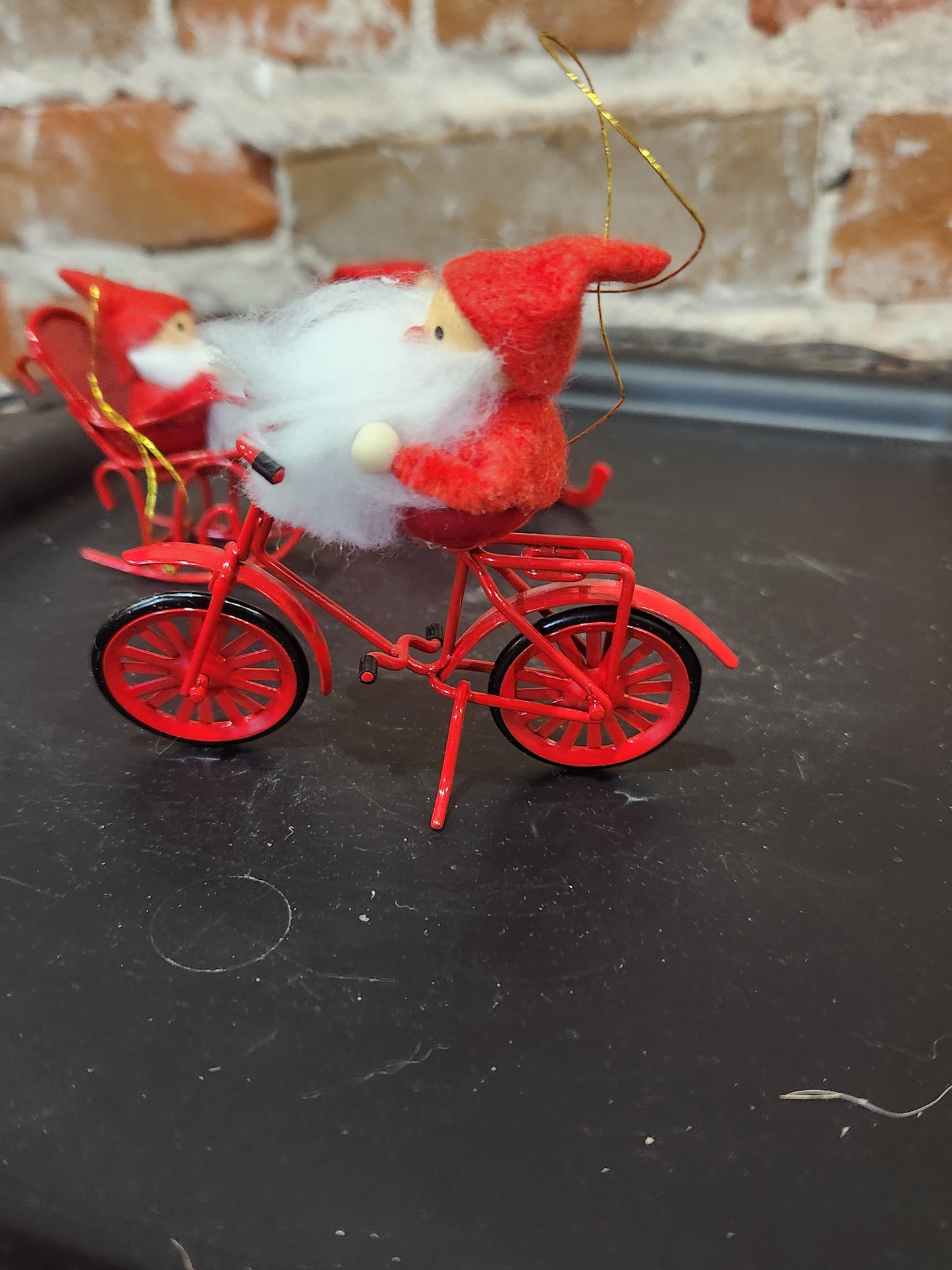 vintage set of 3 Avon Frolicking felt Santa ornaments sleigh rocking chair bike sfa3