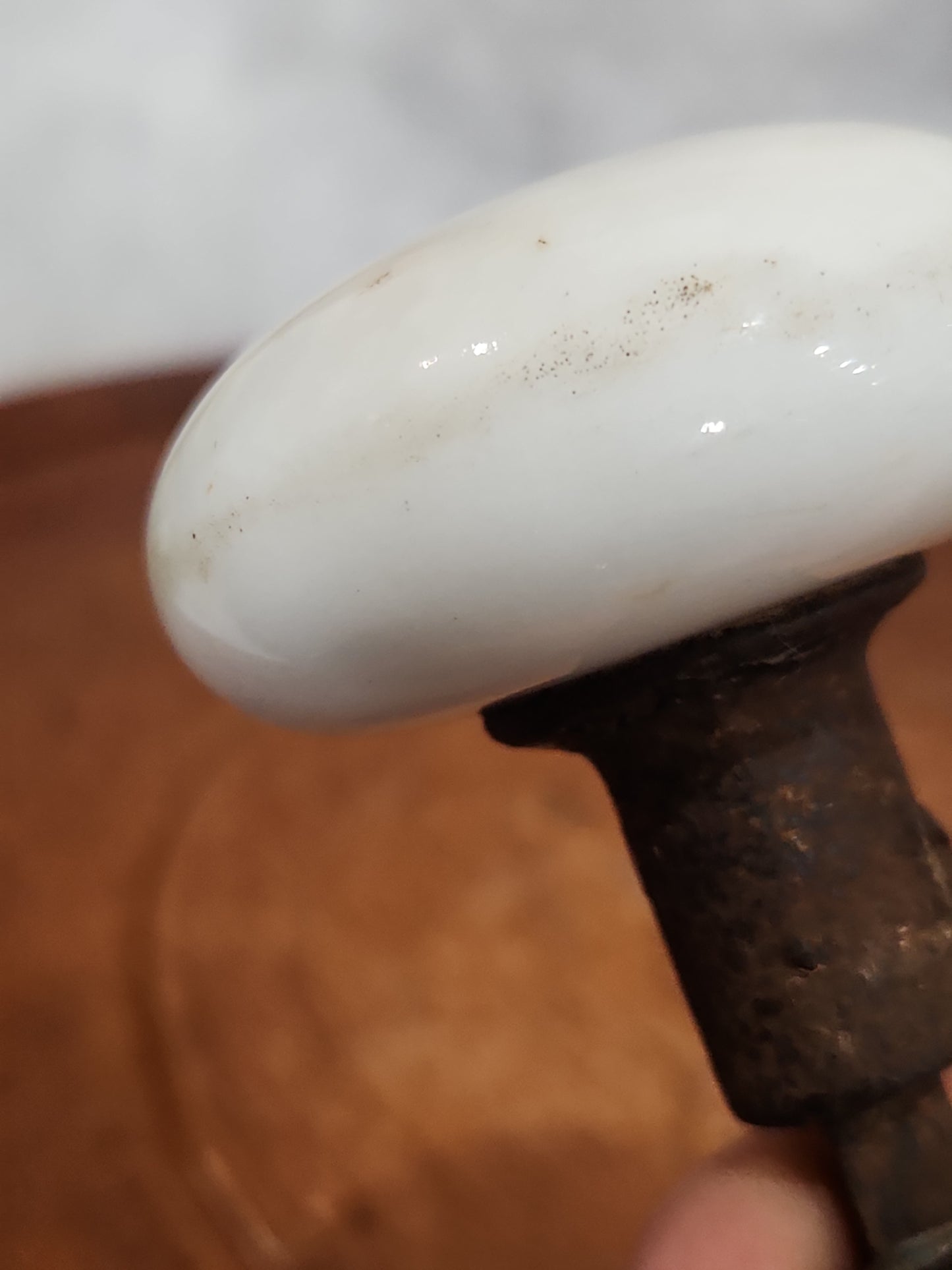 Antique UNMATCHING Porcelain Brown Marble or Swirl Door Knobs attached to a stem kn20