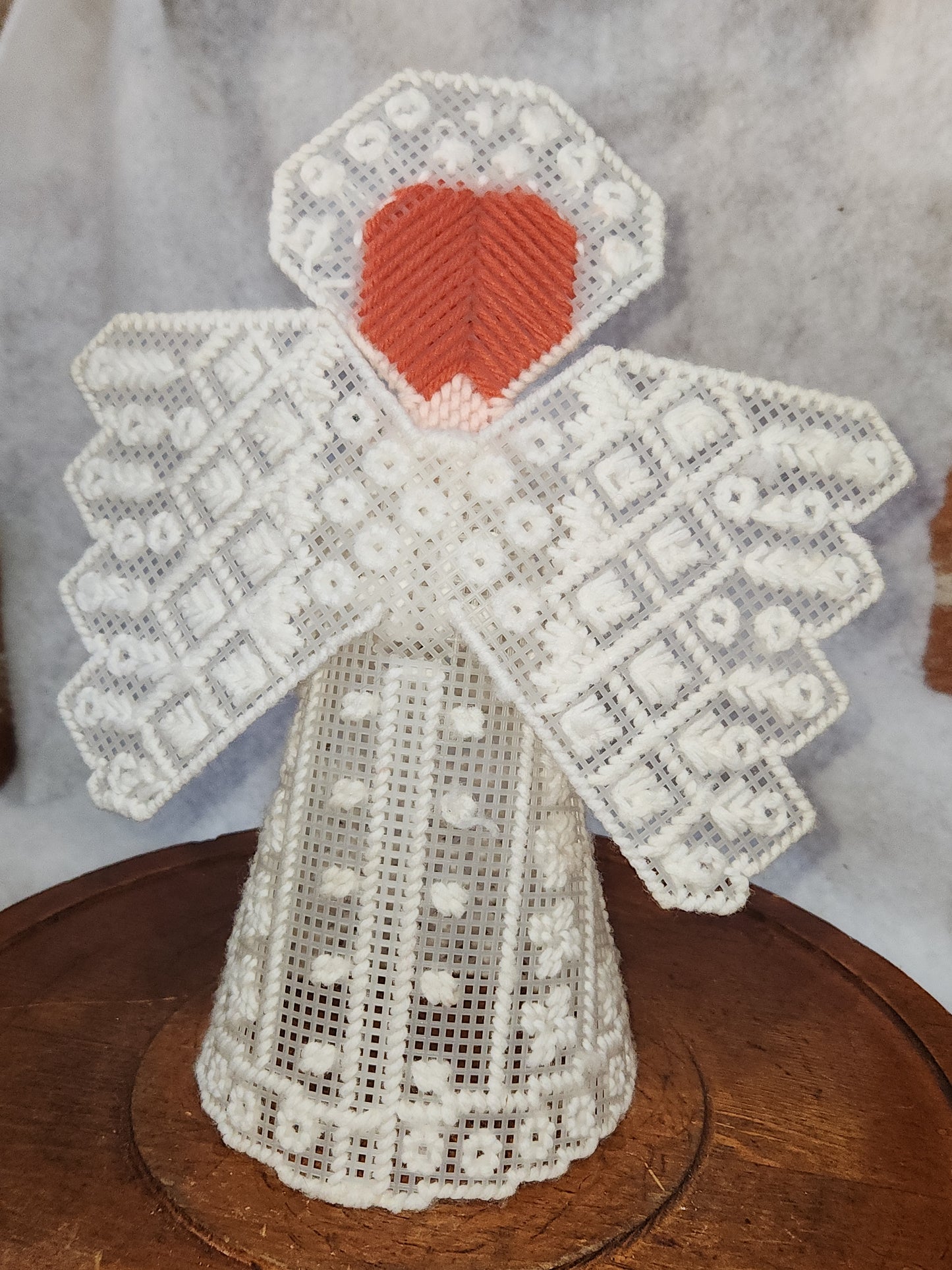 Vintage Handmade Canvas Angel Tree Topper Poinsettia ch787