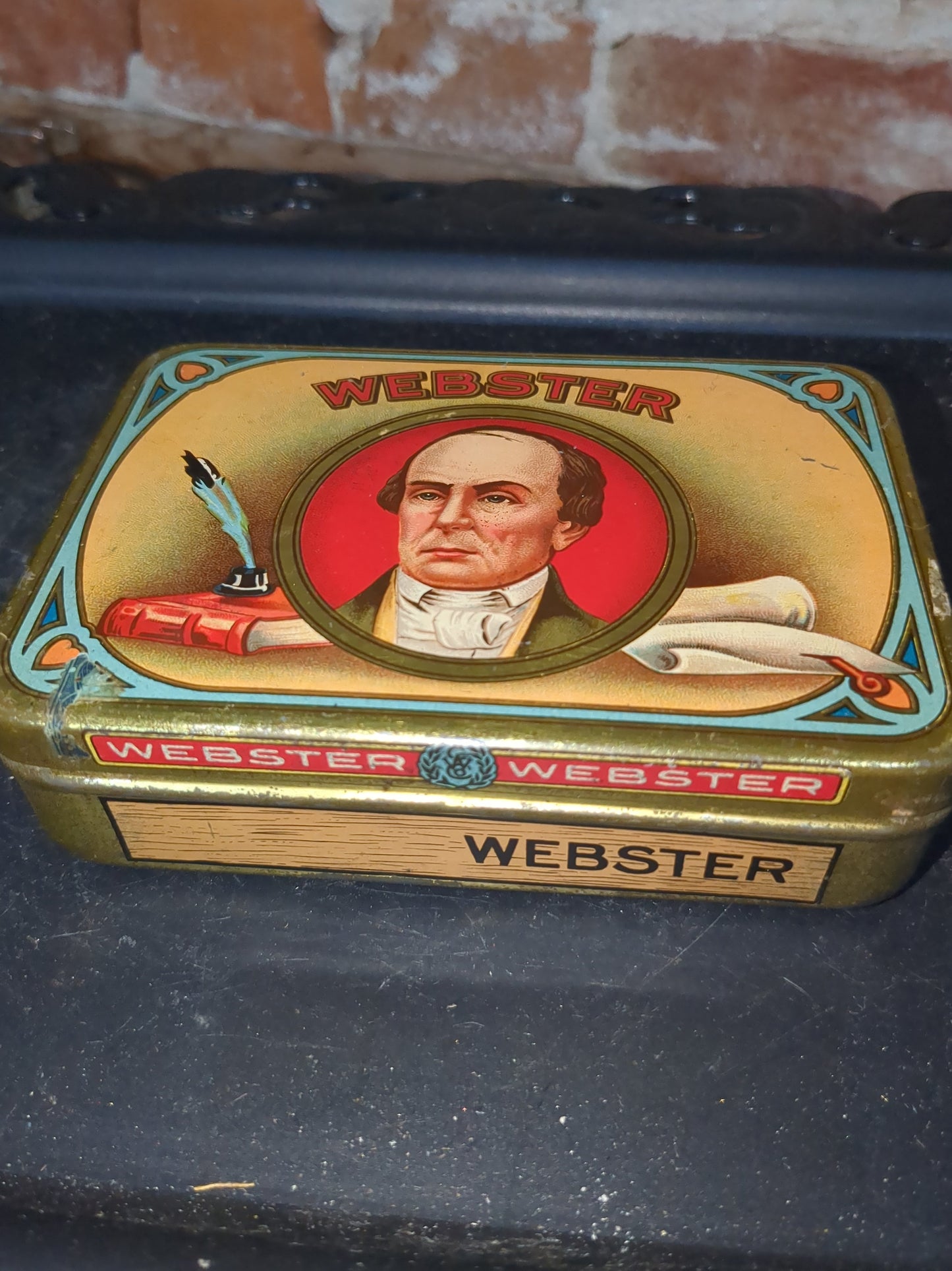 VINTAGE ADVERTISING  EMPTY WEBSTER FLAT TOBACCO POCKET TIN  tin504