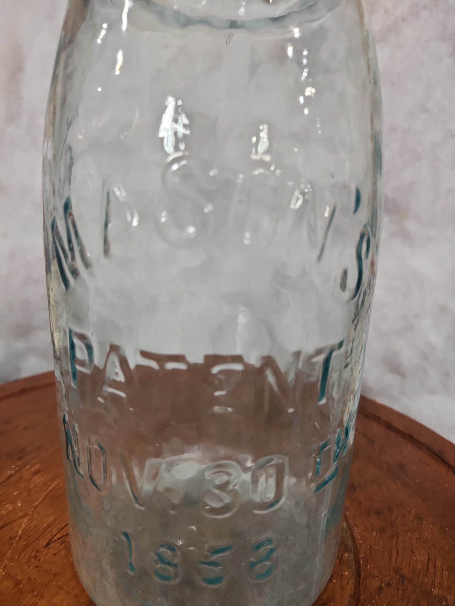 Vintage Light Aqua Blue 1/2 Gallon Embossed Mason's Patent Nov. 30th 1858 jar54