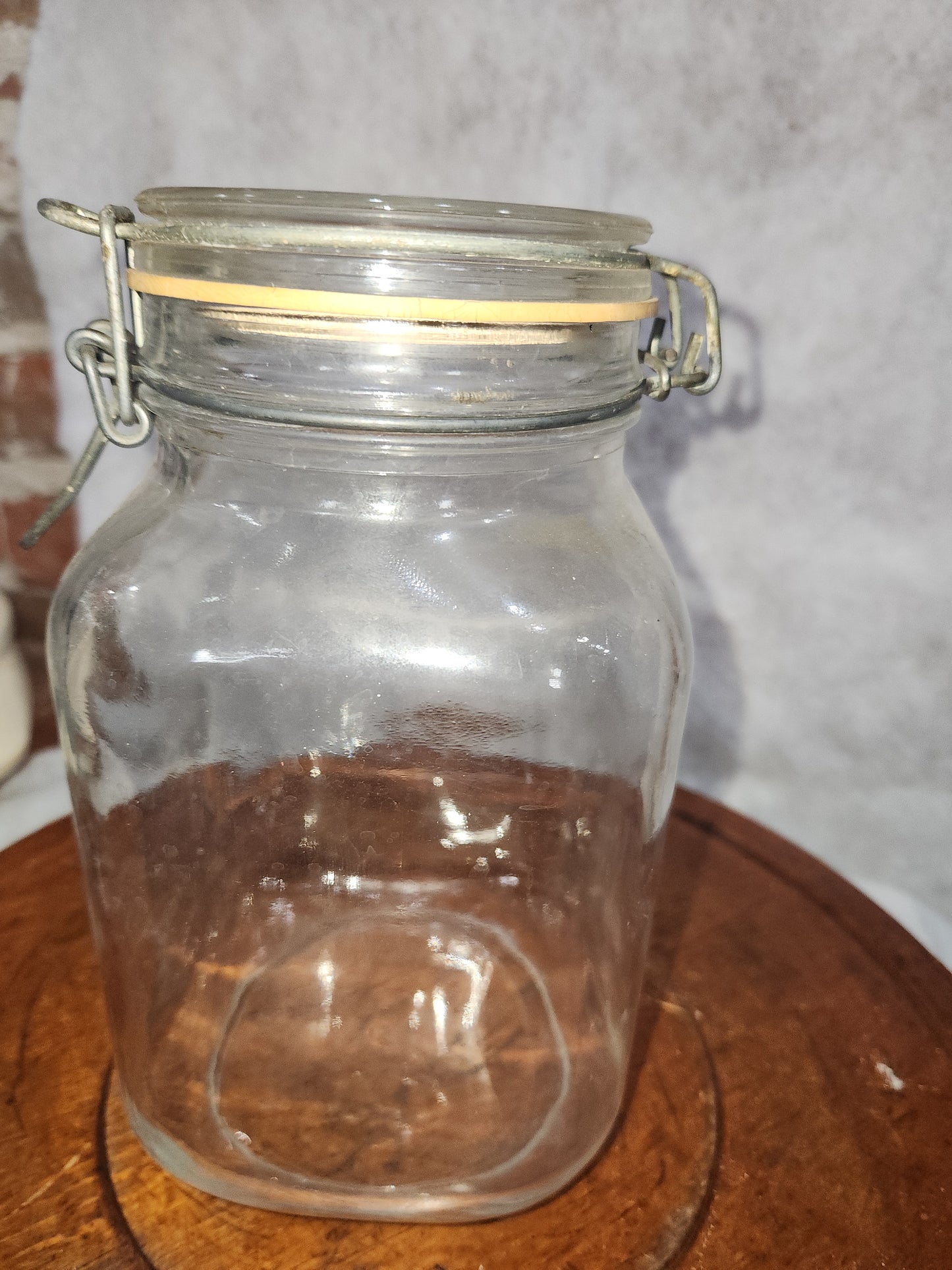 Vintage Italy Per Alimenti 2L glass square canister wire bale jar87