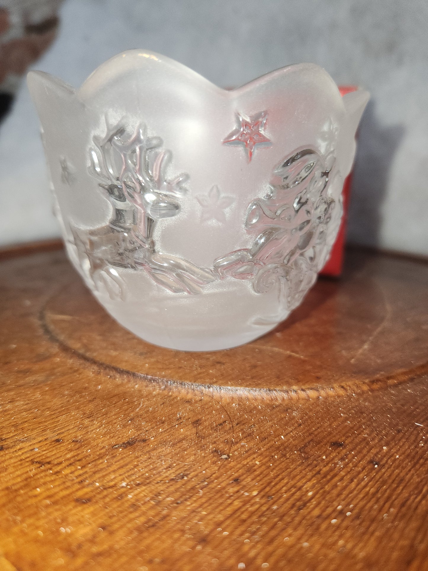 chr220 Mikasa Holiday Classics frosted glass "Silent Night" candle holder