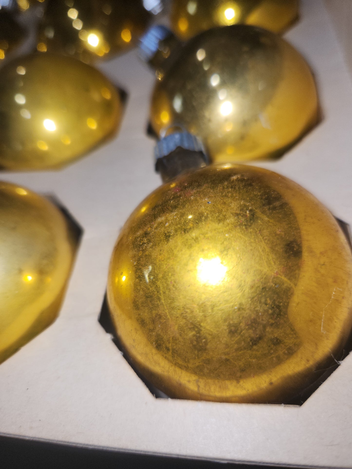 Box of Shiny Brite gold ornament 2 1/4" bo21