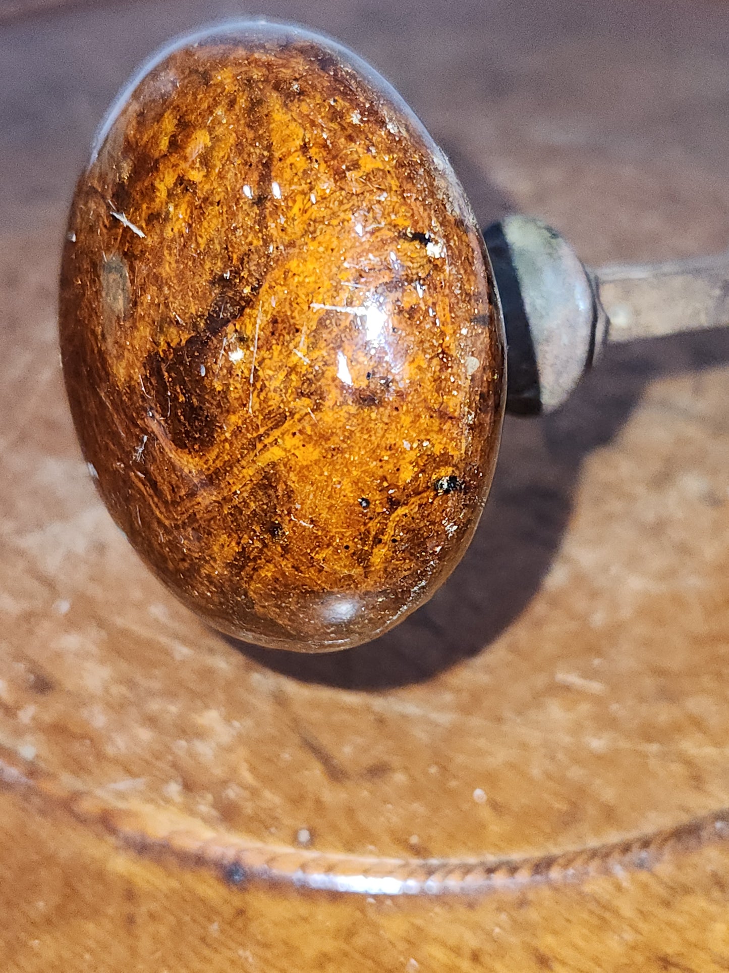 Antique Porcelain Brown Marble or Swirl Door Knobs attached to a stem kn18