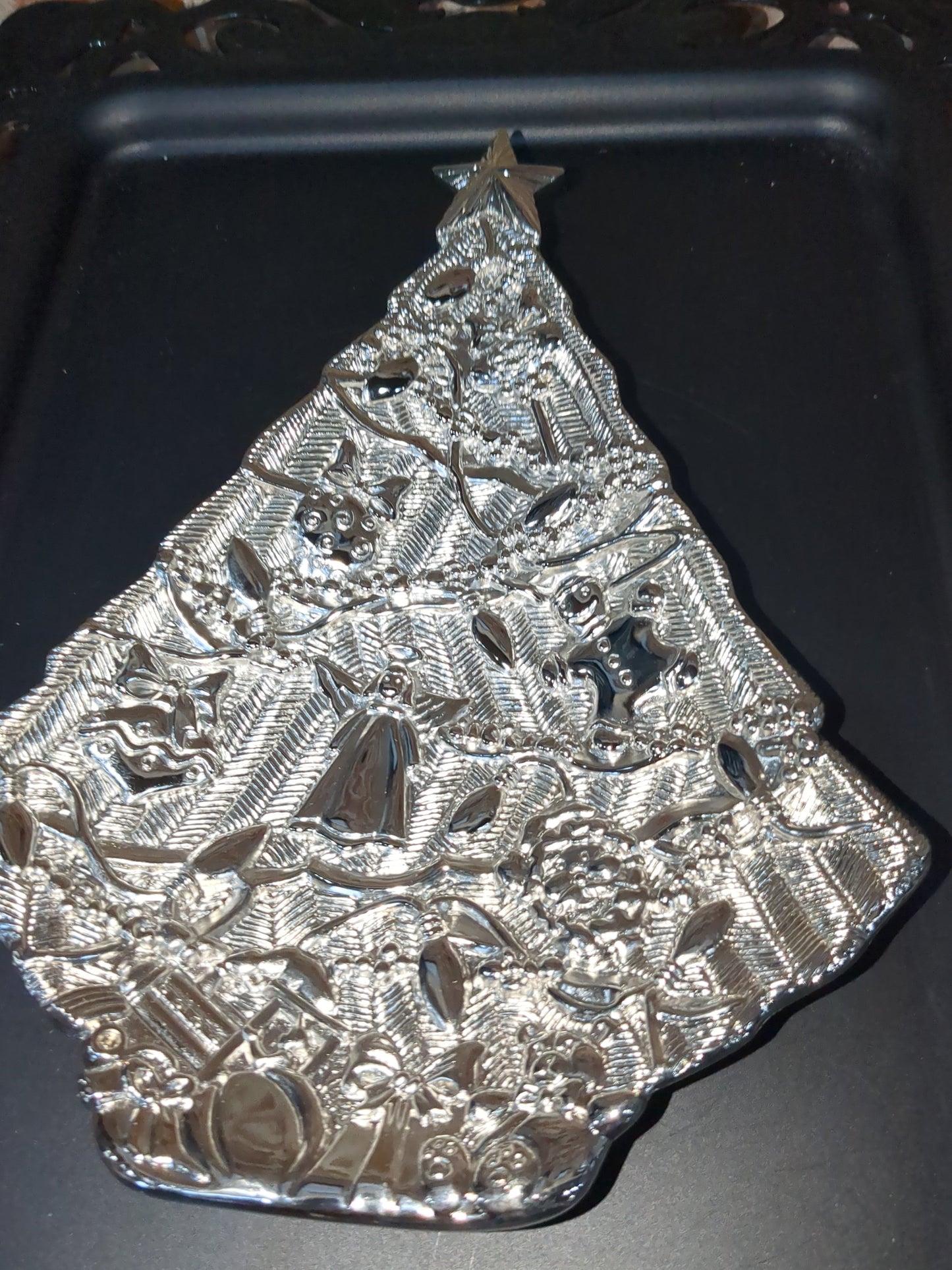 Vintage Gorham Silver Tone Metal Christmas Tree Treat dish