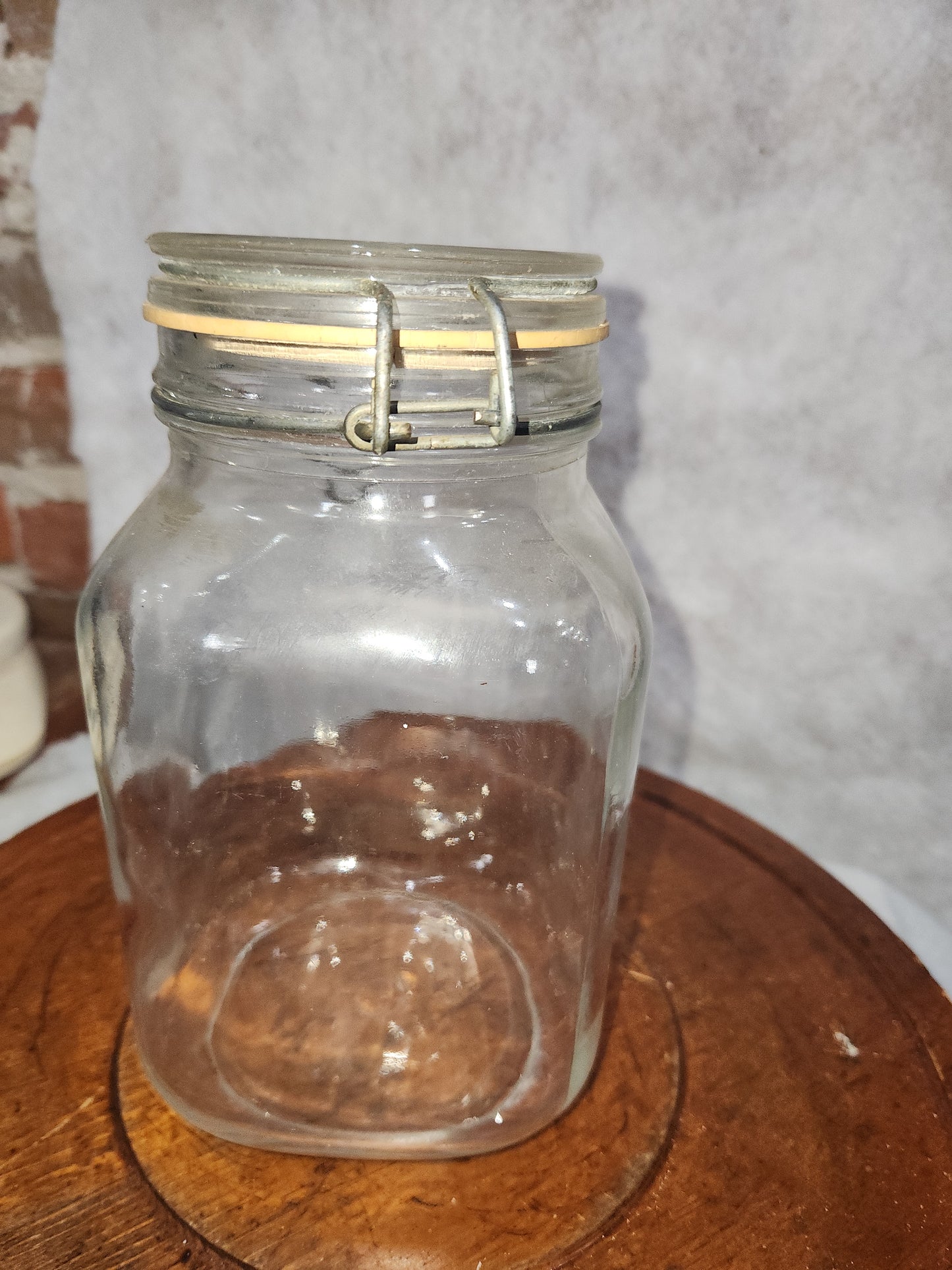 Vintage Italy Per Alimenti 2L glass square canister wire bale jar87