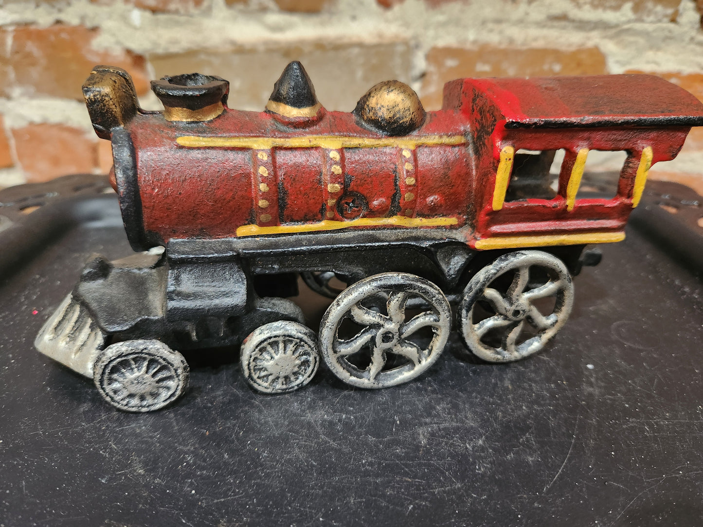 Vintage Cast Iron Locomotive Red/Black 8.5"L train45
