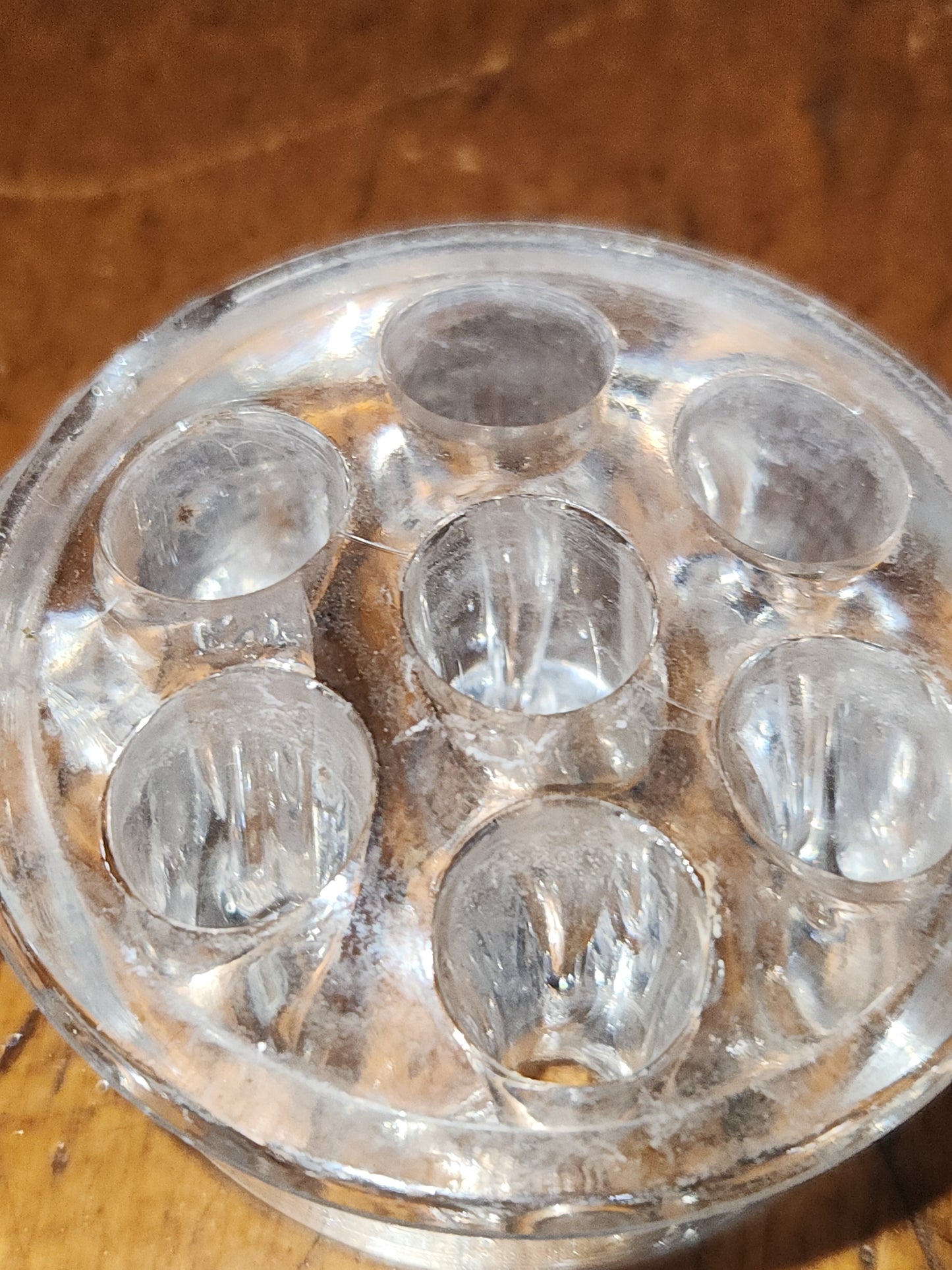 Vintage Clear Glass 7 Hole Flower Frog vase opening for Stem Arrangement ff98