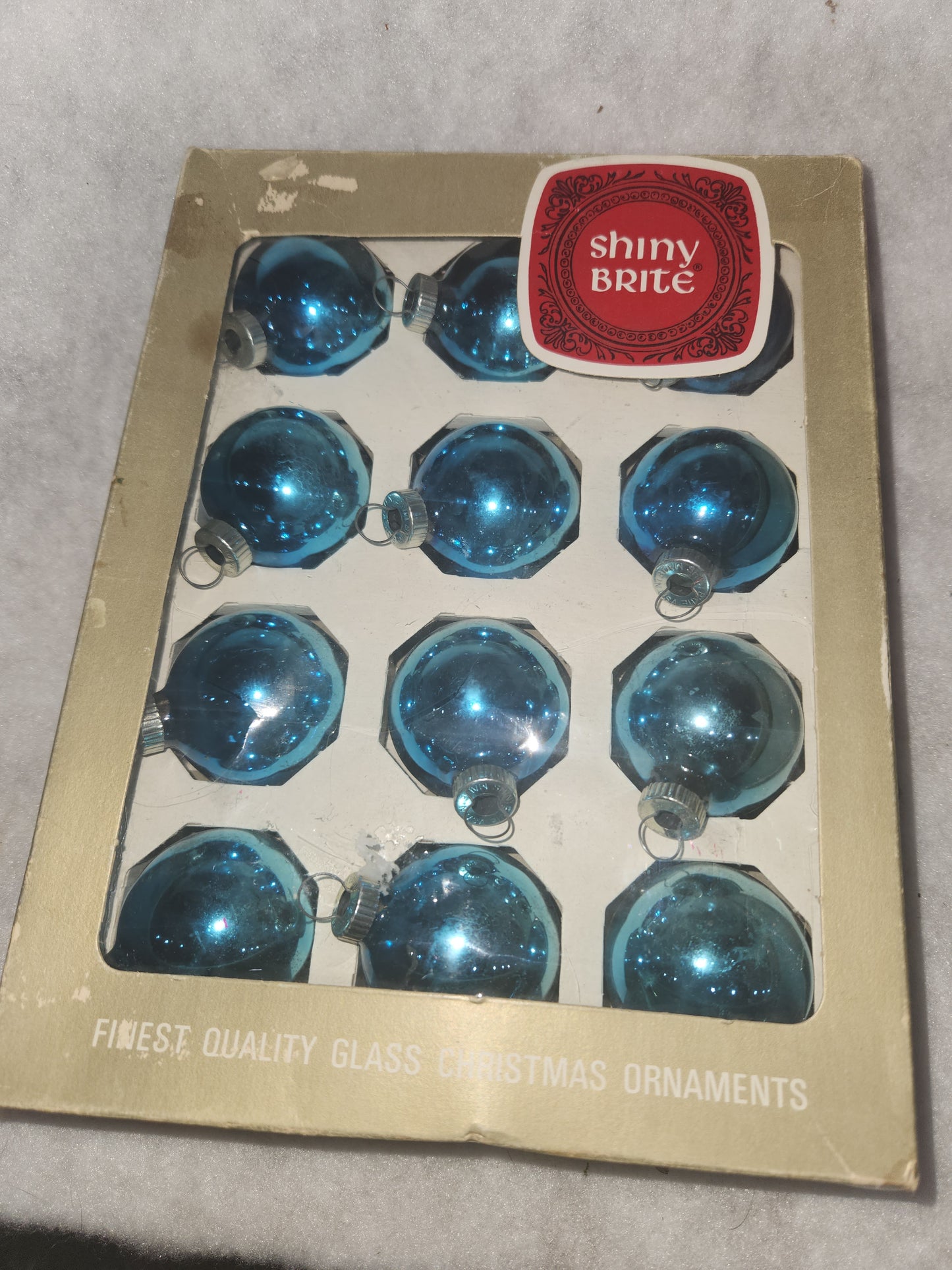 Box of Shiny Brite Brite turquoise ornament 1 1/2" bo61