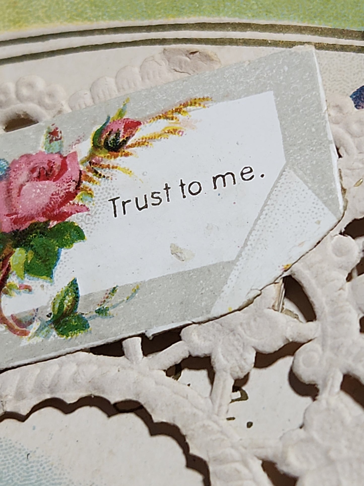 Antique Victorian Valentines Day card paper and lace