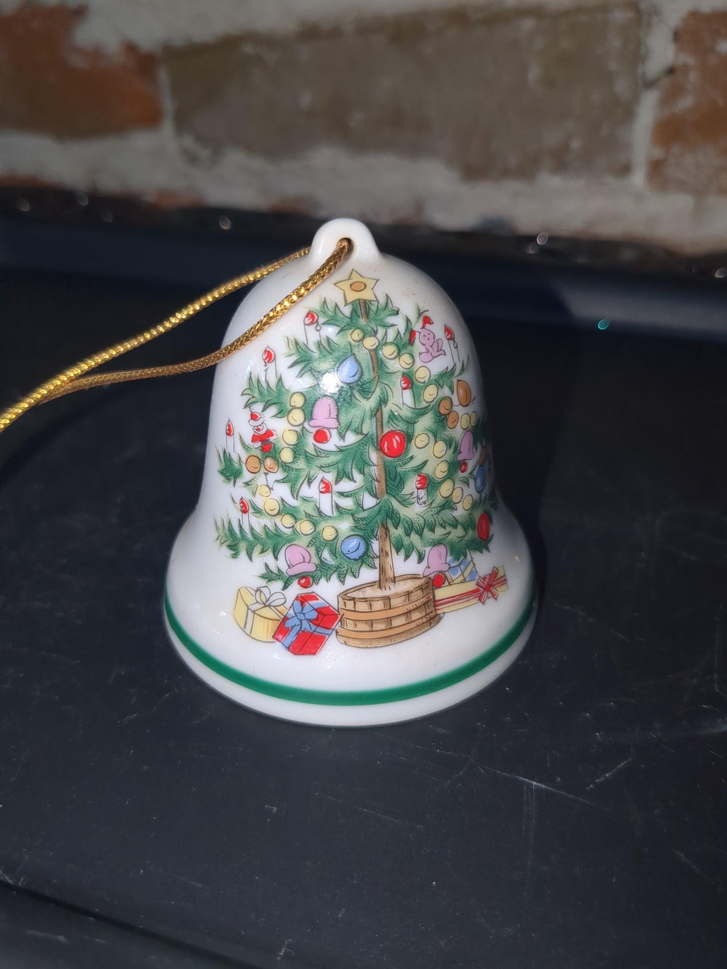 Vintage Lefton Christmas Bell Presents Under the Tree #08304 Porcelain Ornament Japan bell675