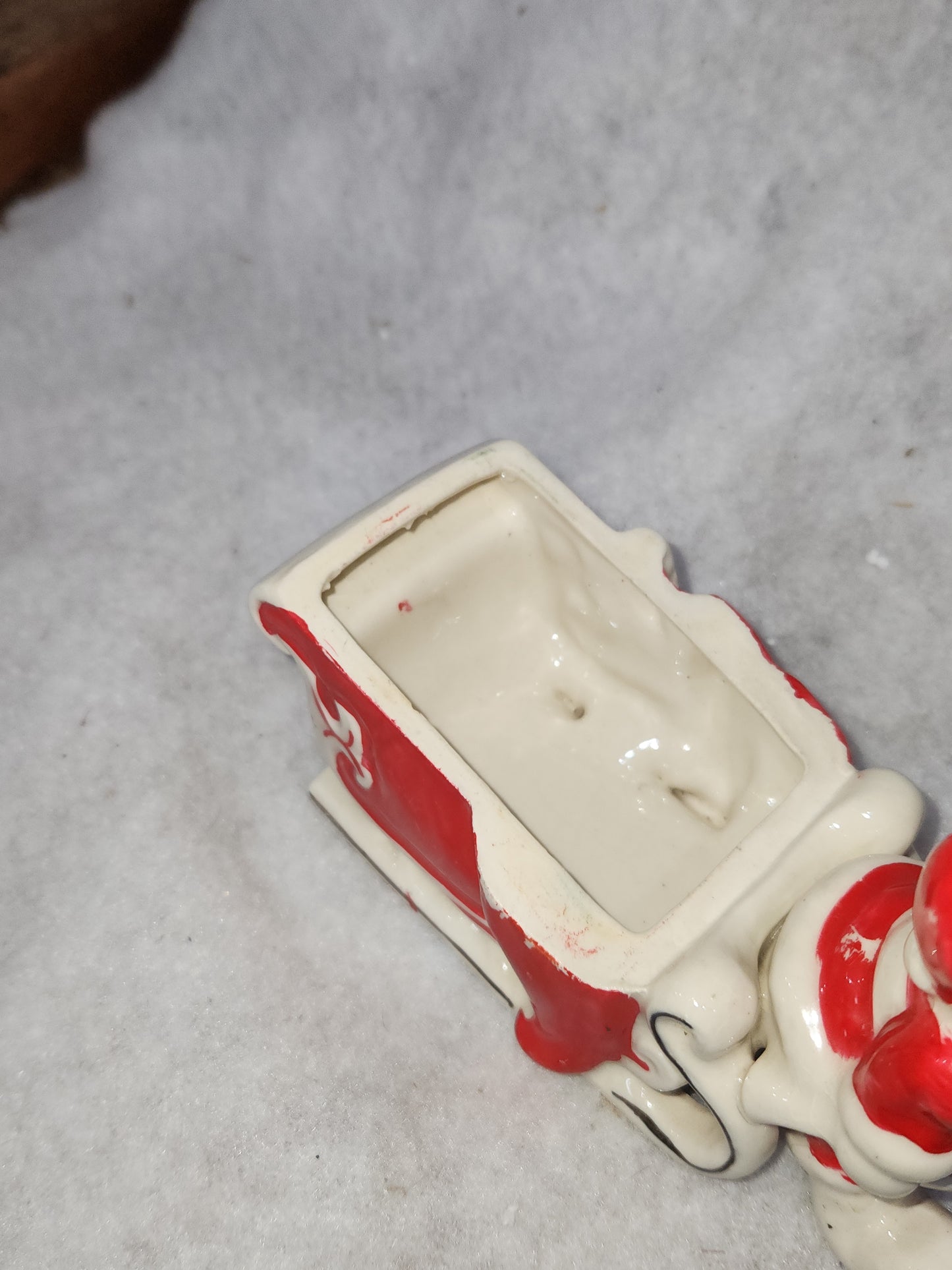 Vintage Kreiss Santa Pulling His Sleigh While his Reindeer are Snoozing inside Sleigh planter candy dish