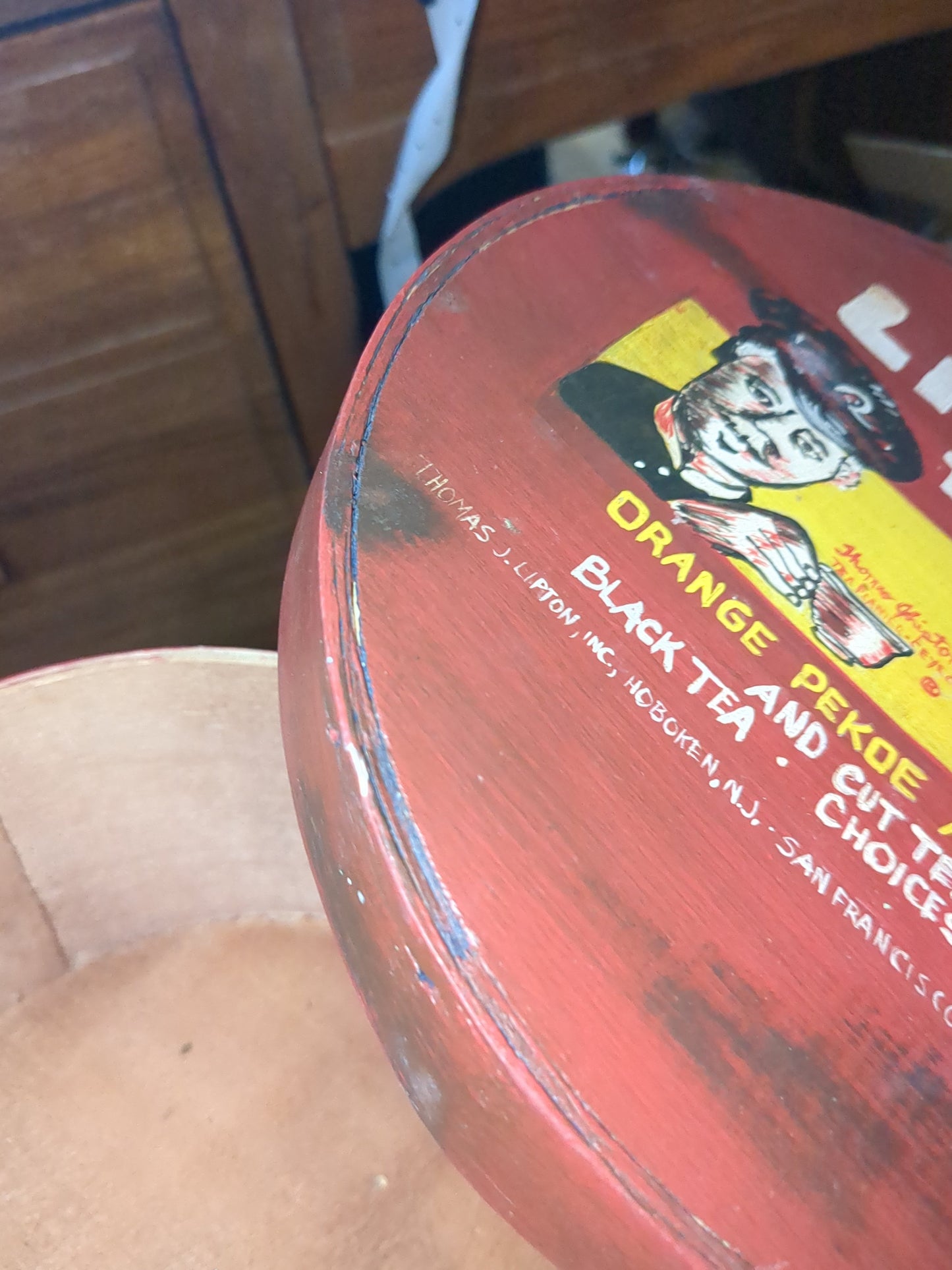 Lipton wooden tea box cheese box hand painted  tin975