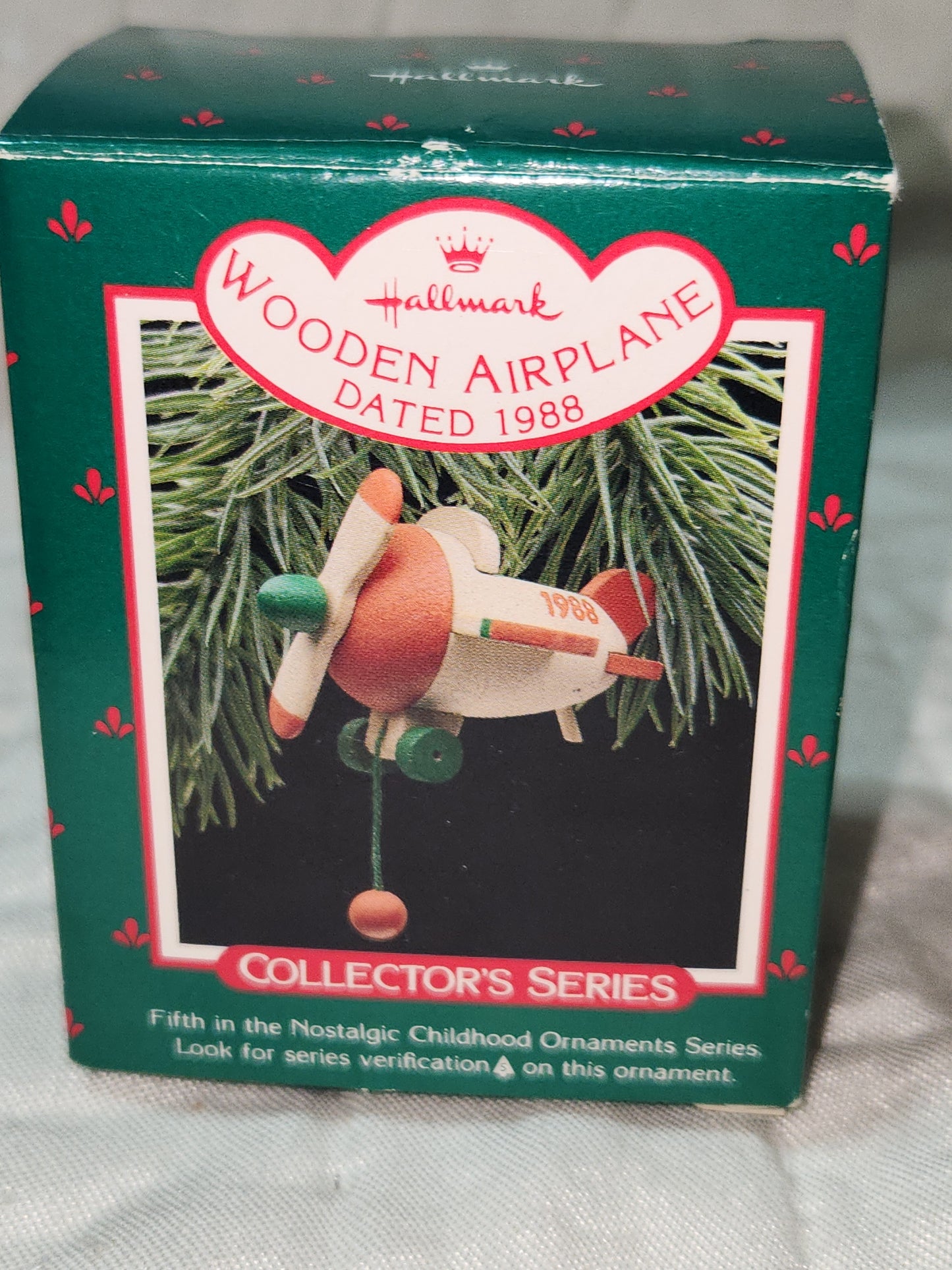 Vinyage Hallmark Ornament 1988 Wooden Airplane 5th in Nostalgic Childhood Ornaments Series