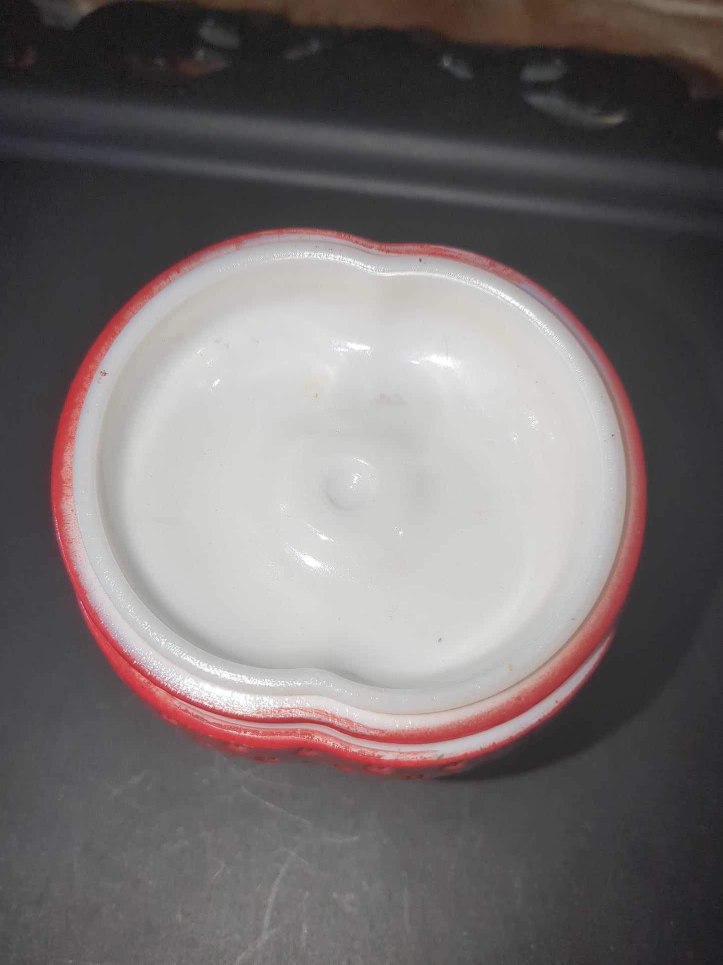 Vintage Hazel Atlas Painted Milk Glass strawberry jar bowl jam trinket mg78