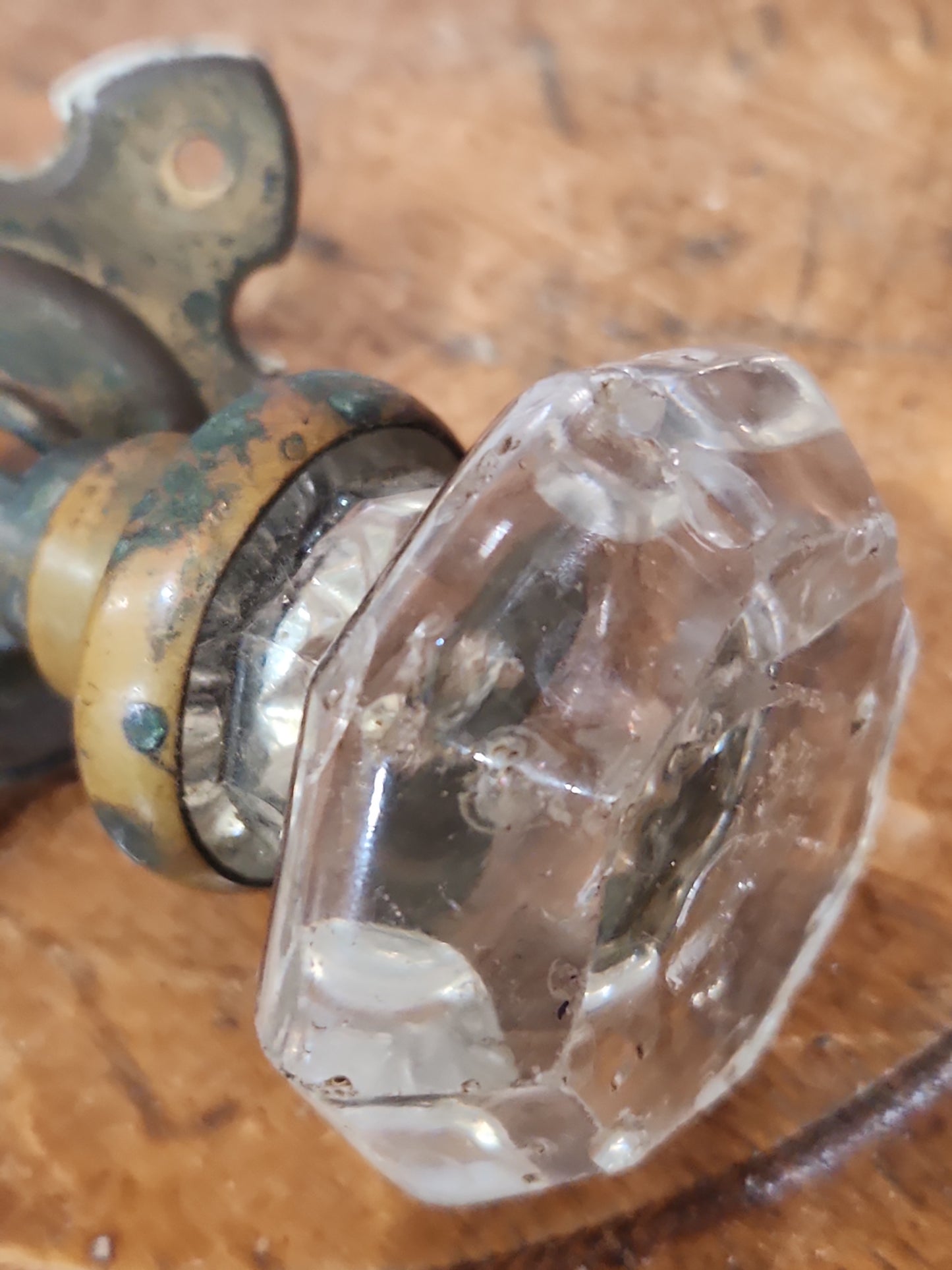 Antique UNMATCHING Glass and Metal Door Knobs attached to a stem kn21