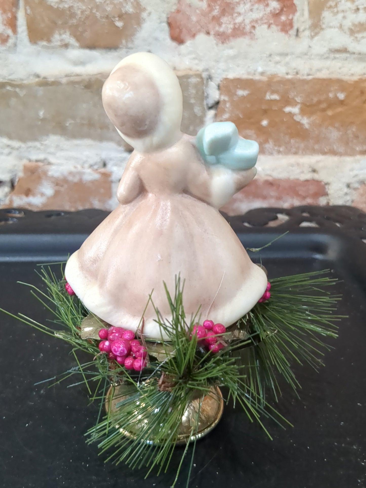 Vintage Christmas girl assemblage glowing cheeks chr988