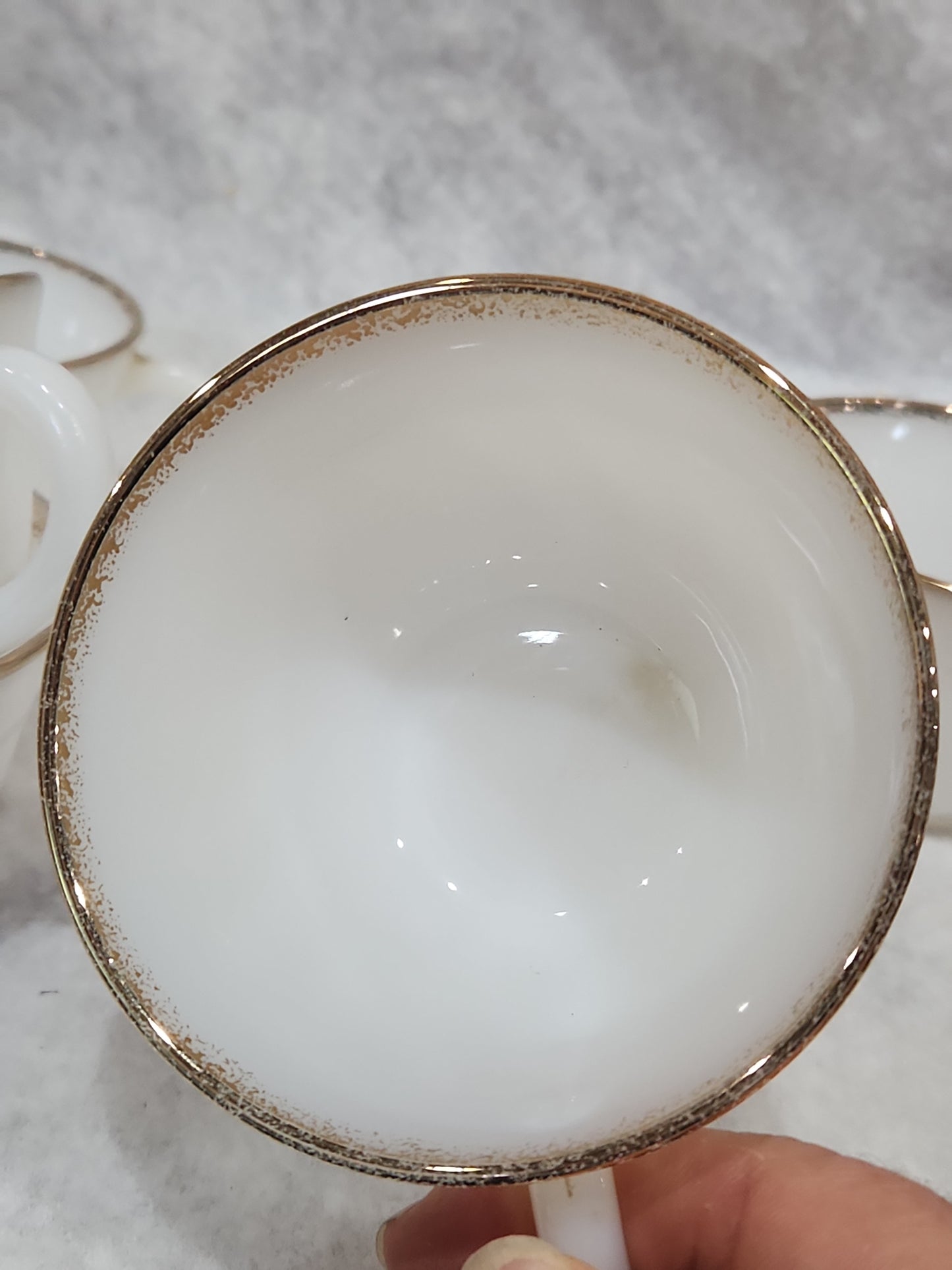 Vintage Fire King White Milk Glass Ribbed Swirl Tea Cup Oven Ware set of 5 fk4