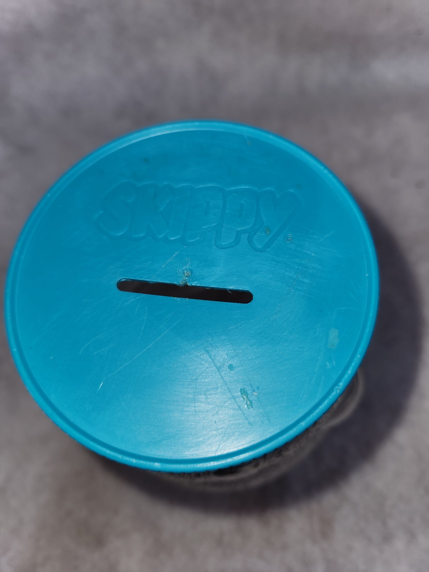 Vintage 1990 Skippy Peanut Butter- Beaver Glass Jar Bank- 100th Anniversary turquoise lid skj1